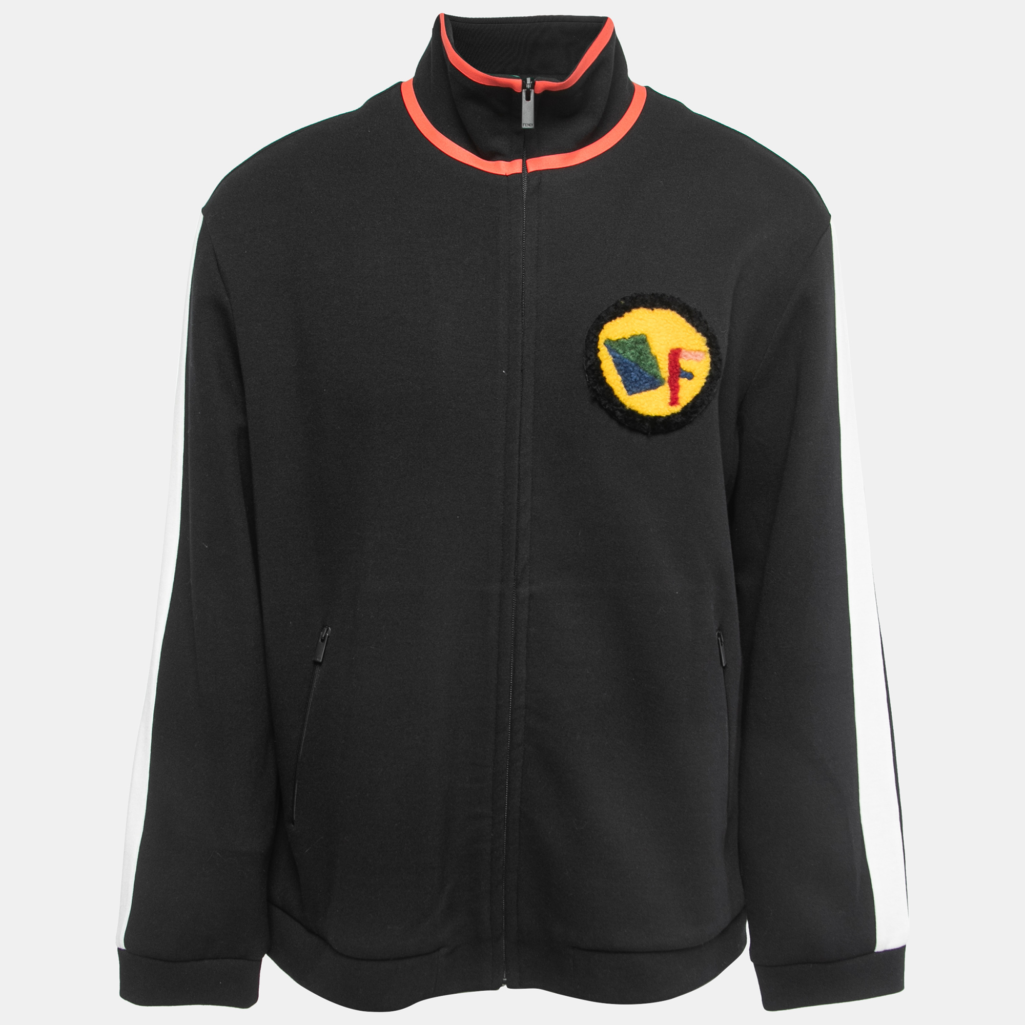 

Fendi Black Jersey Knit Logo Fleece Logo Detail Jacket 3XL