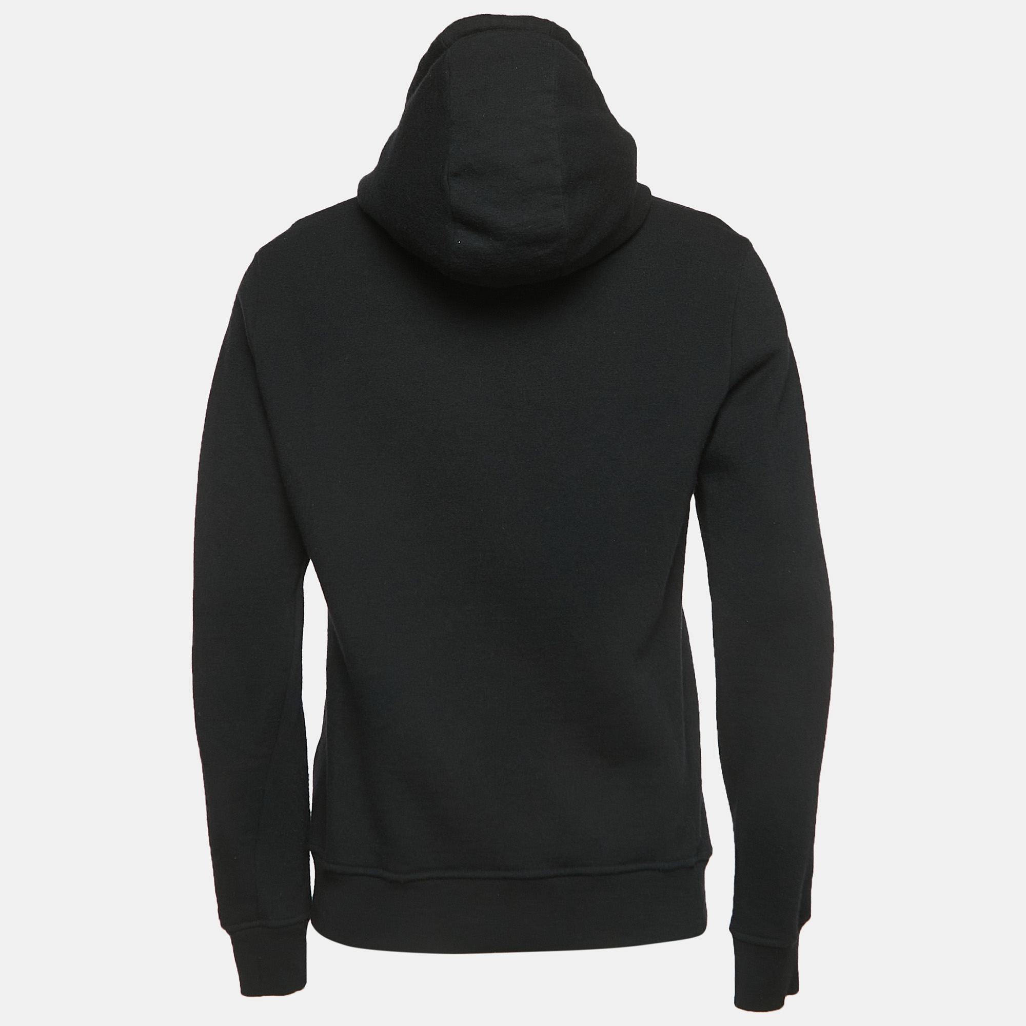 

Fendi Black Wool Knit Velcro Shearling-Logo Hoodie