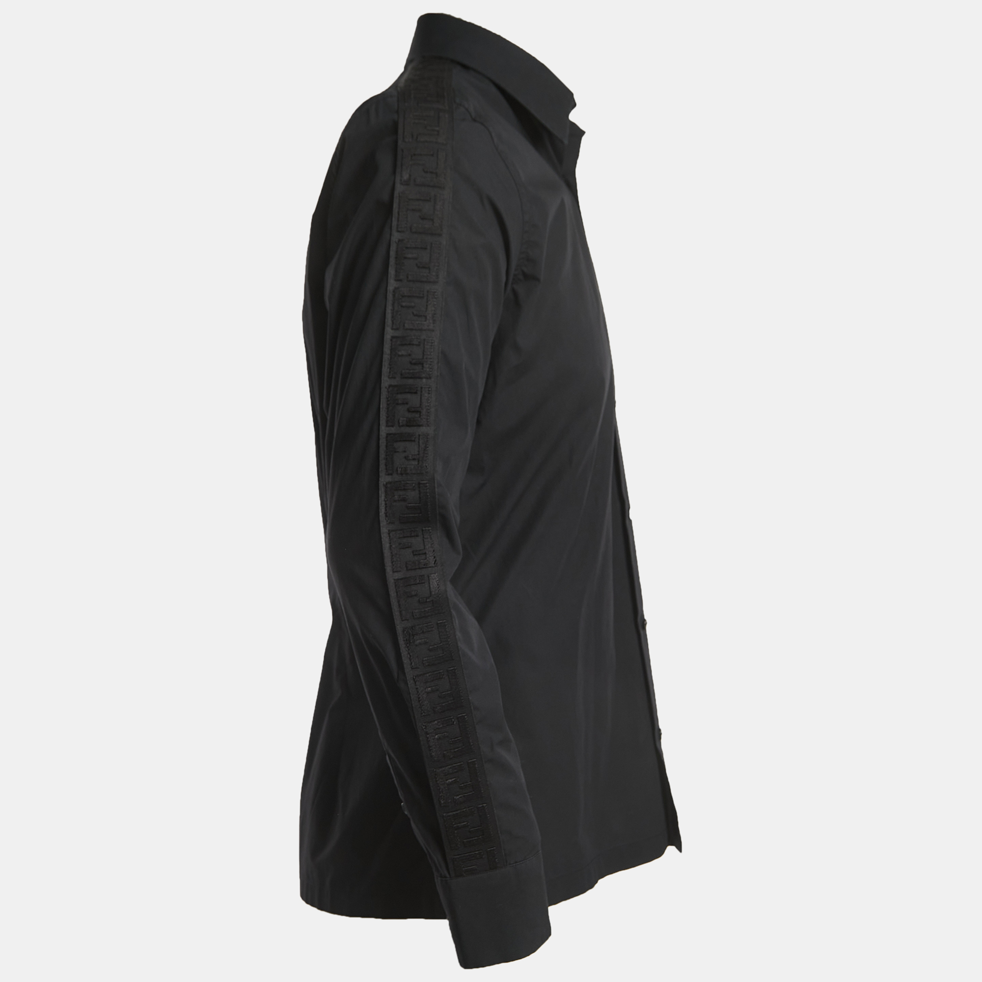 

Fendi Black Cotton Logo Tape Detailed Button Front Shirt