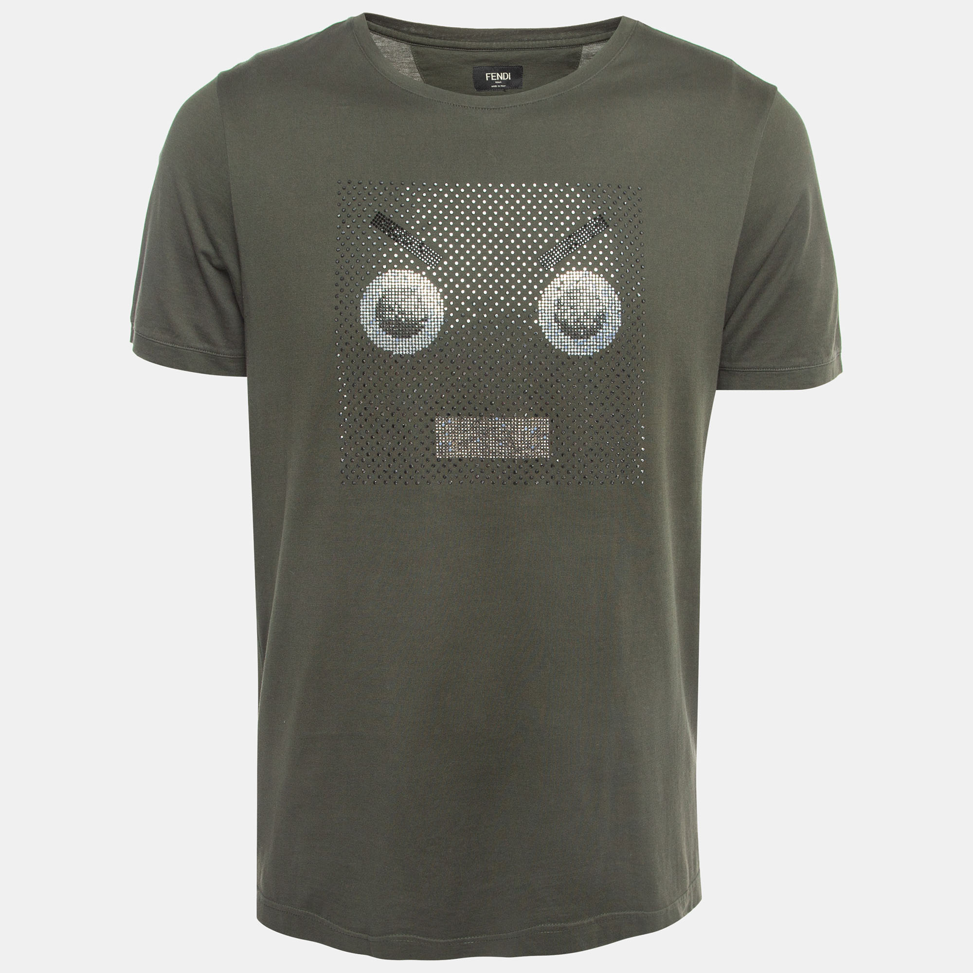 

Fendi Green Embellished Eye Cotton Crew Neck T-Shirt
