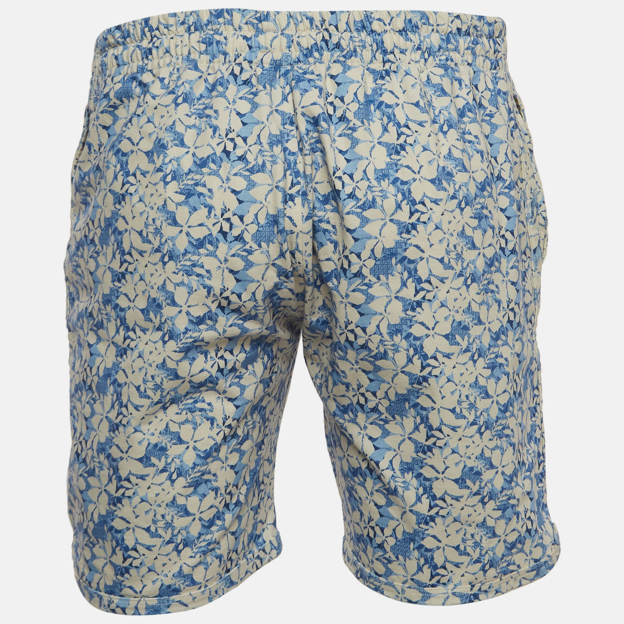 

Fendi Blue Floral Print Cotton Drawstring Shorts