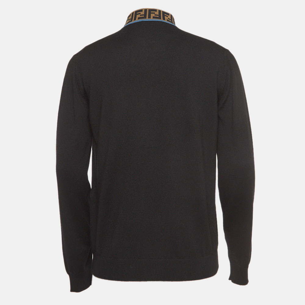 

Fendi Black Wool Logo Collar Detail Jumper