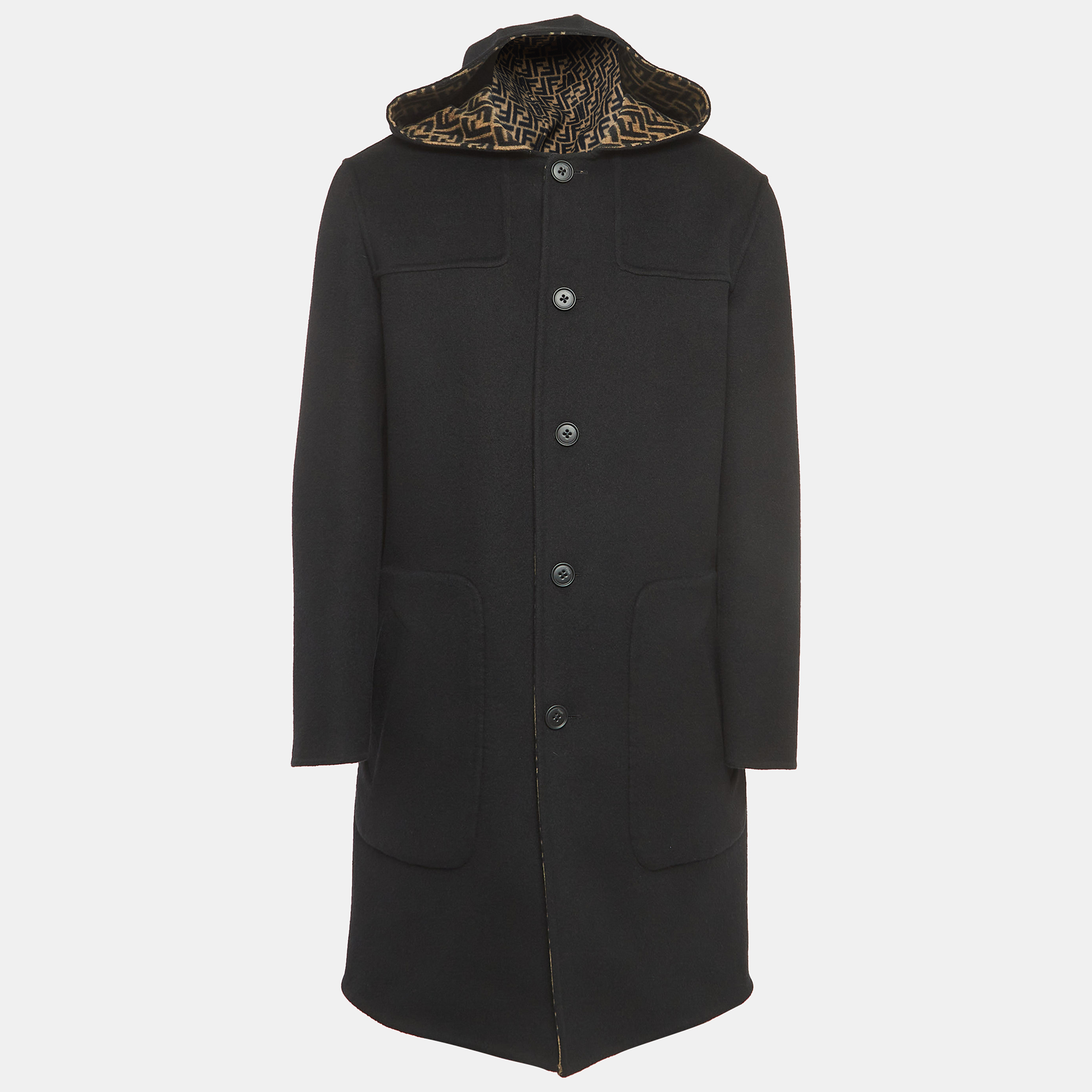 

Fendi Black/Brown All-Over Logo Fleece Wool Reversible Coat