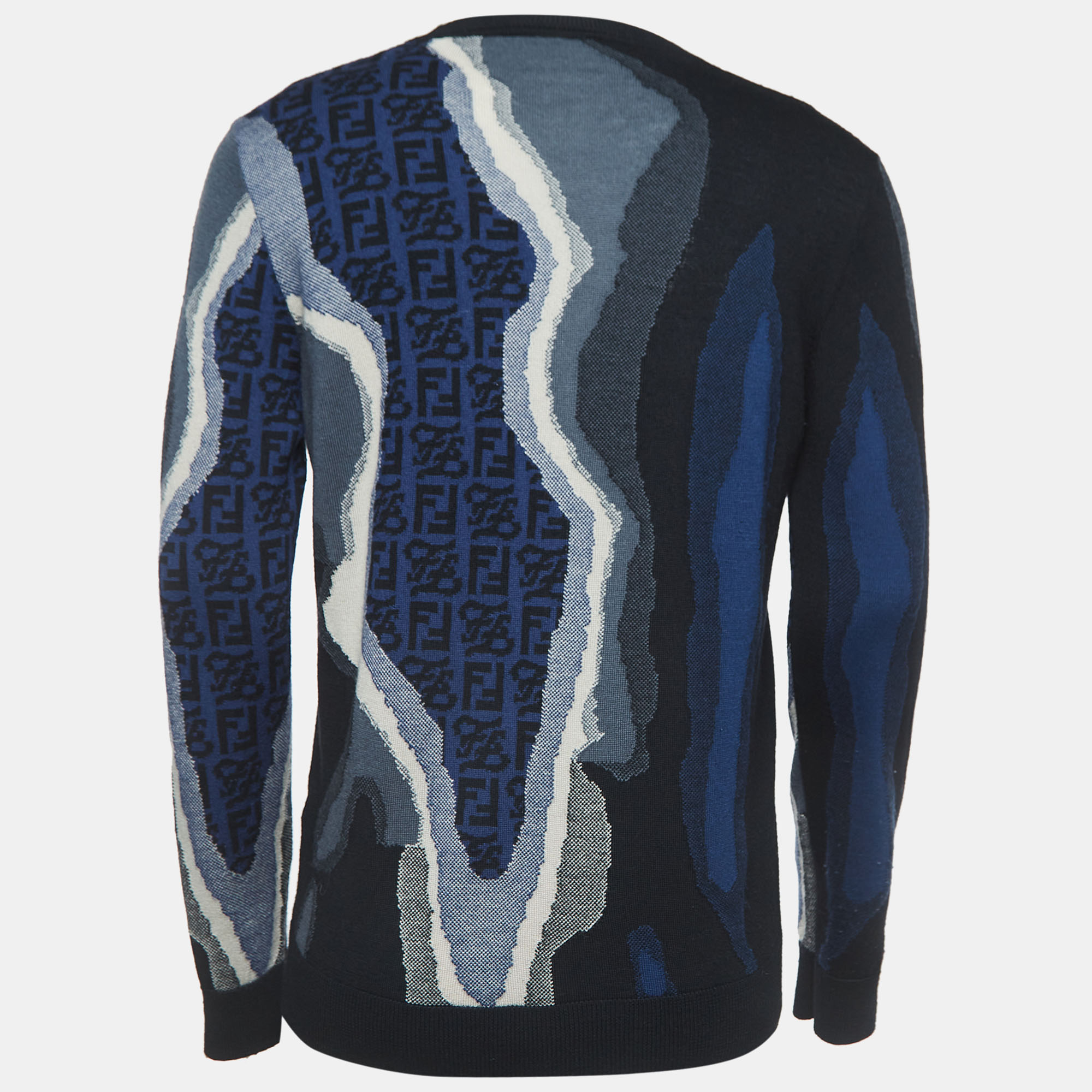

Fendi Blue Earth Intarsia Cotton Knit Crew Neck Sweatshirt