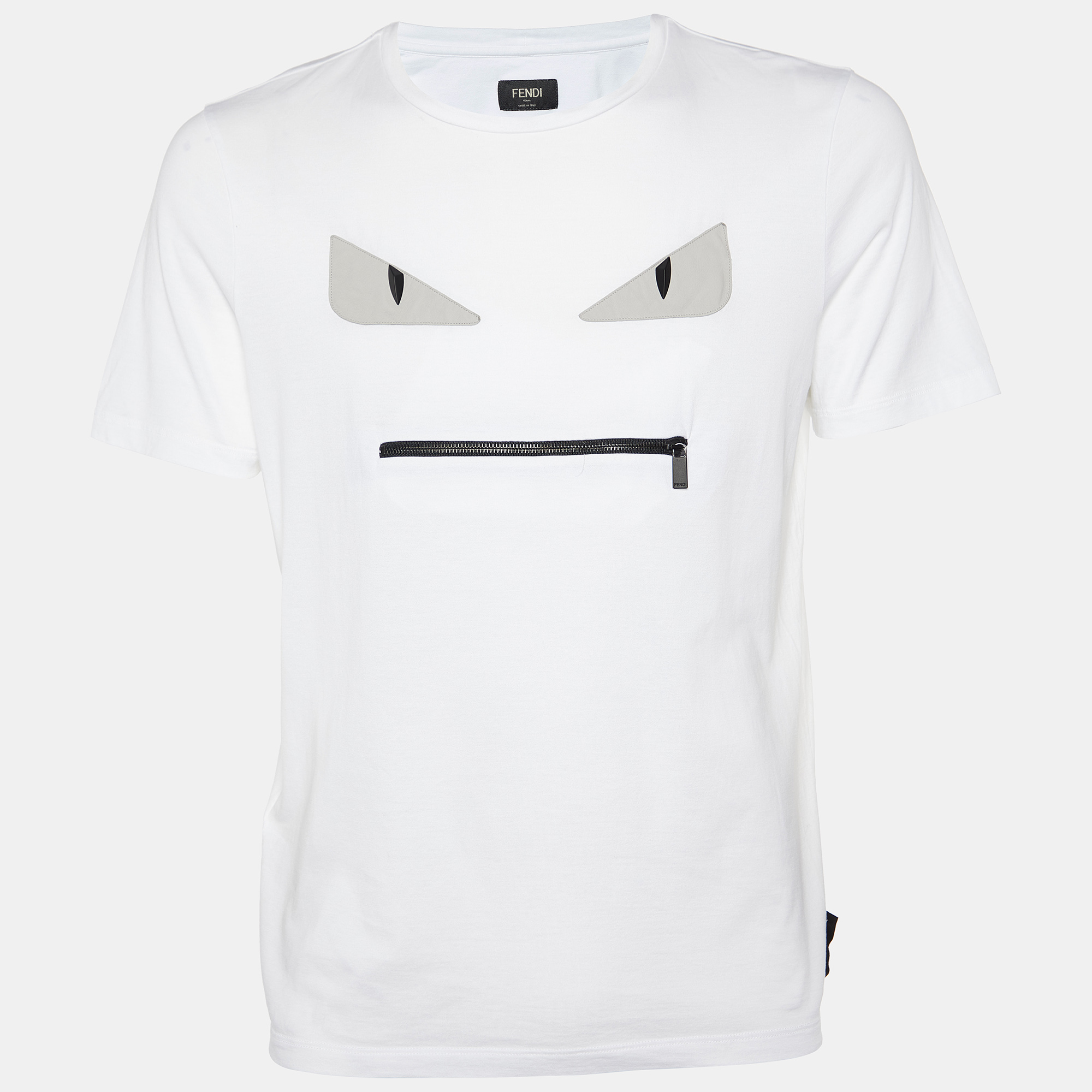 

Fendi White Bag Bugs Appliqued Cotton Zip Detail T-Shirt