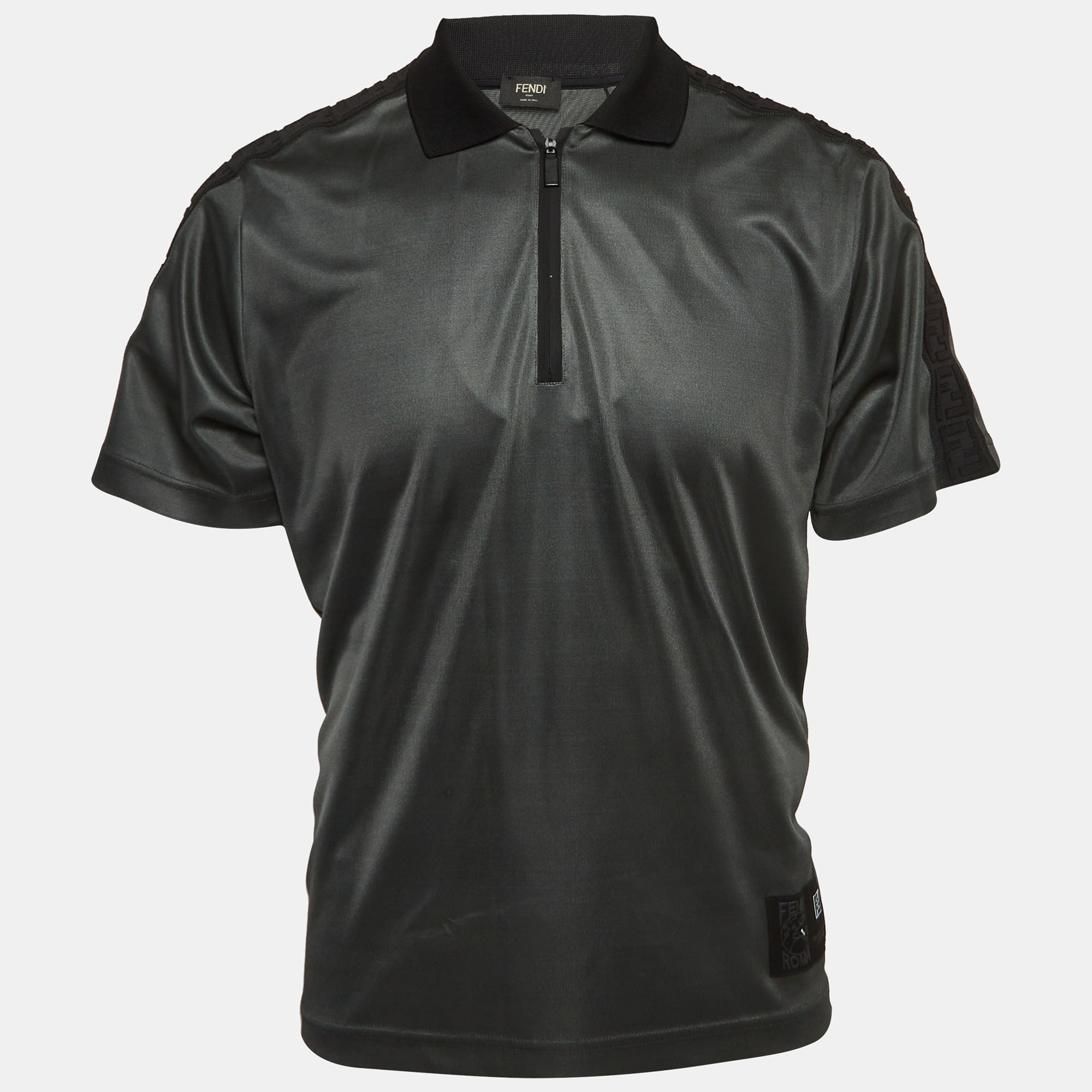 

Fendi Grey Jersey Logo Detail Polo T-Shirt