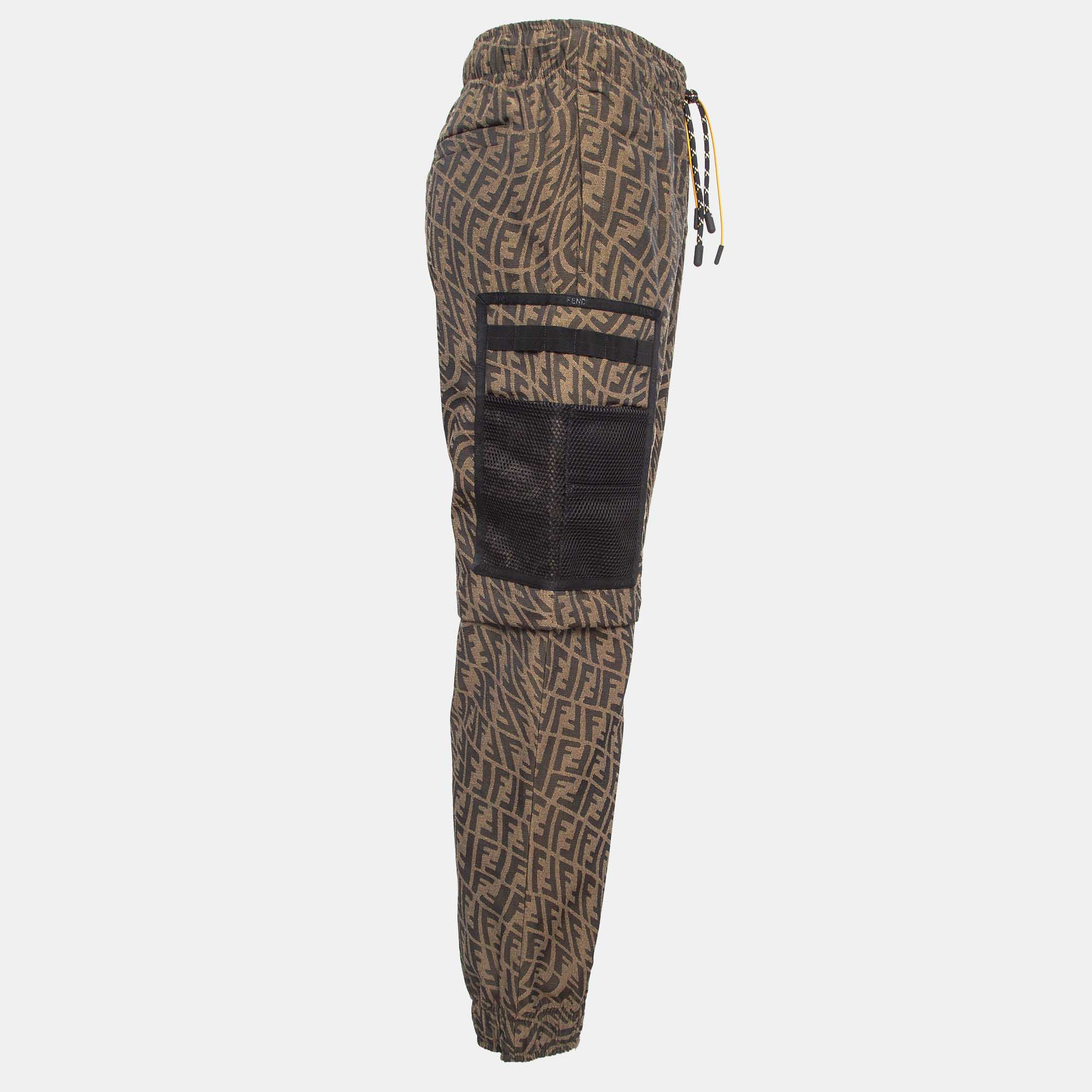 

Fendi Brown Logo Jacquard Convertible Cargo Trousers