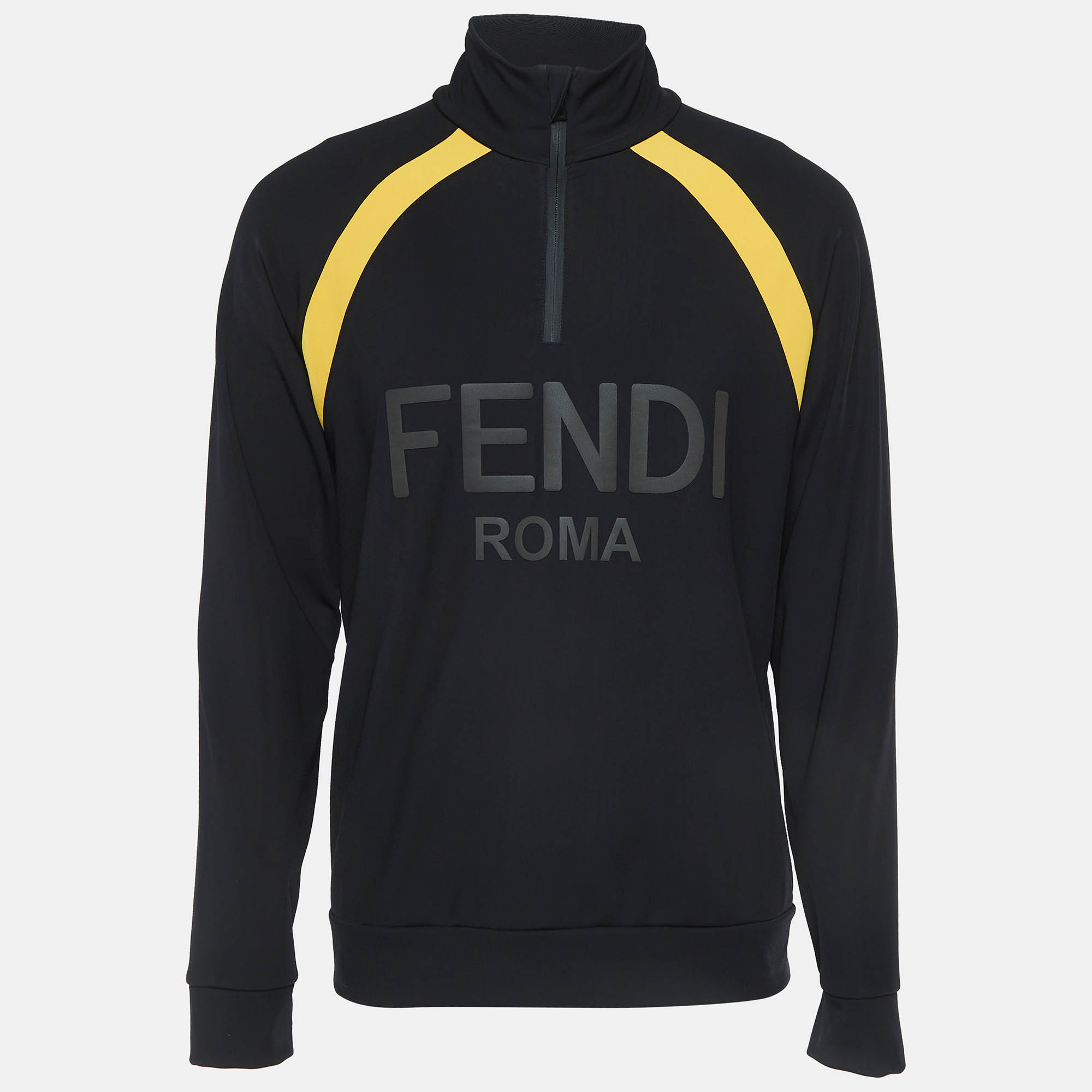 Pre-owned Fendi Black Logo Applique Jersey Sweatshirt Xl