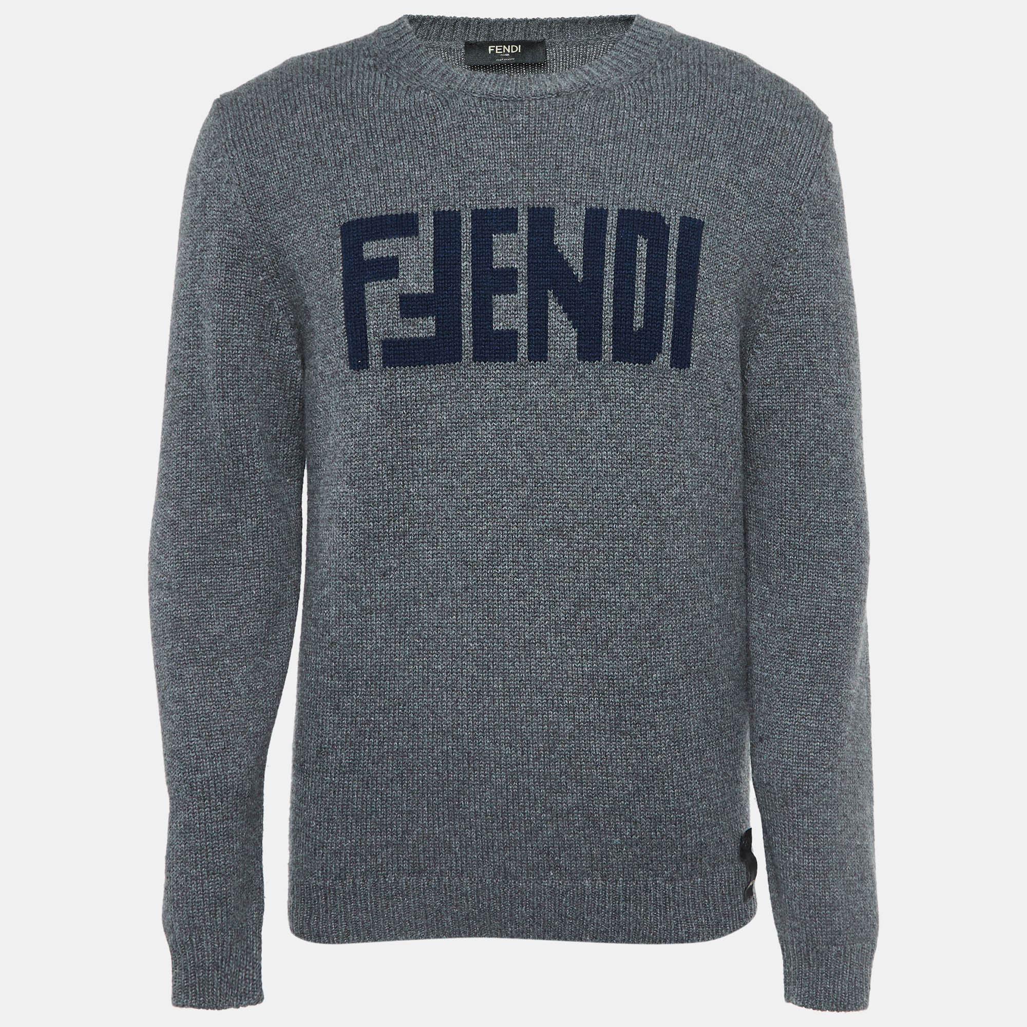 

Fendi Grey Logo Intarsia Cashmere Knit Sweater