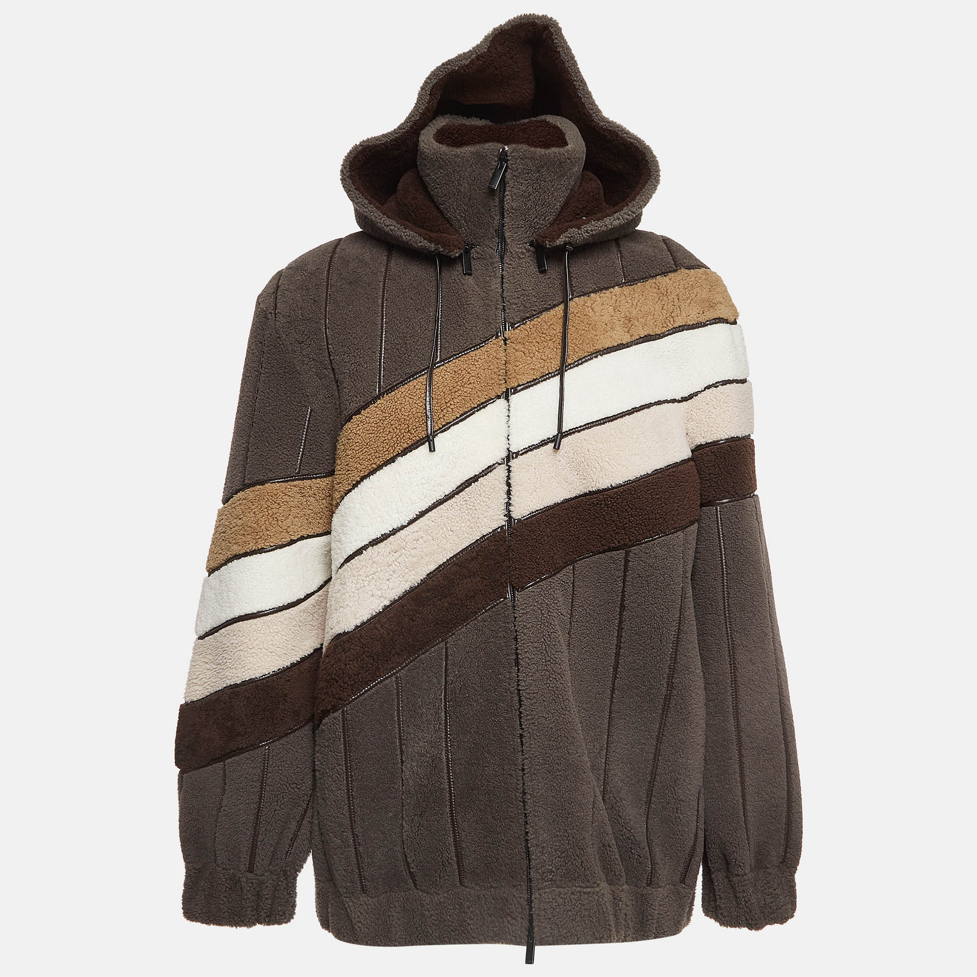 

Fendi Multicolor Wool and Leather Detachable Hood Bomber Jacket