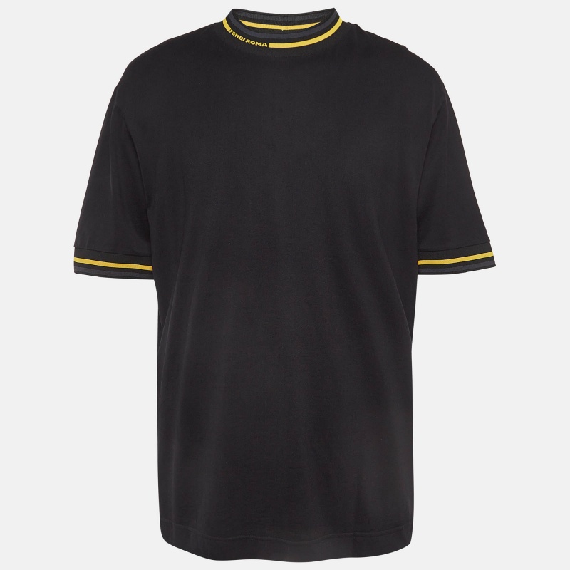 

Fendi Black Cotton Contrast Trim T-Shirt