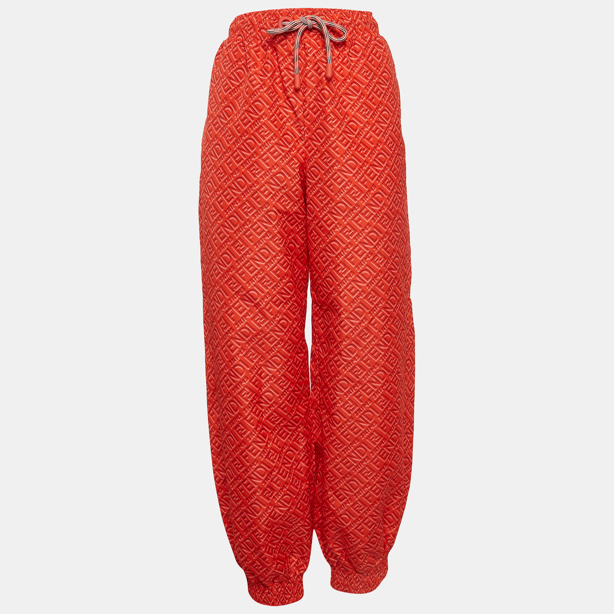 Pre-owned Fendi X Skims Red Logo Print Synthetic Joggers L In Orange