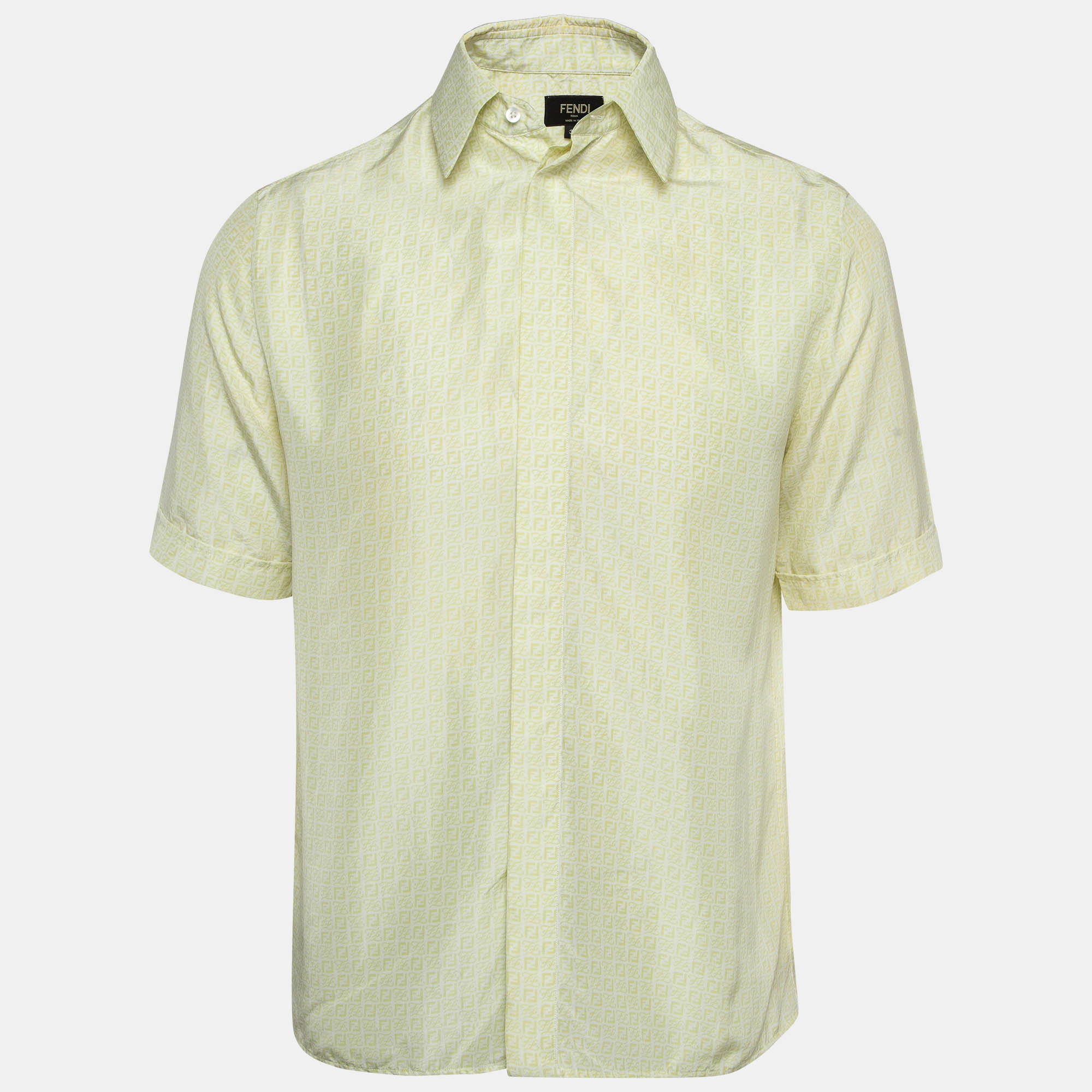 

Fendi Yellow Zucca Print Silk Short Sleeve Shirt M