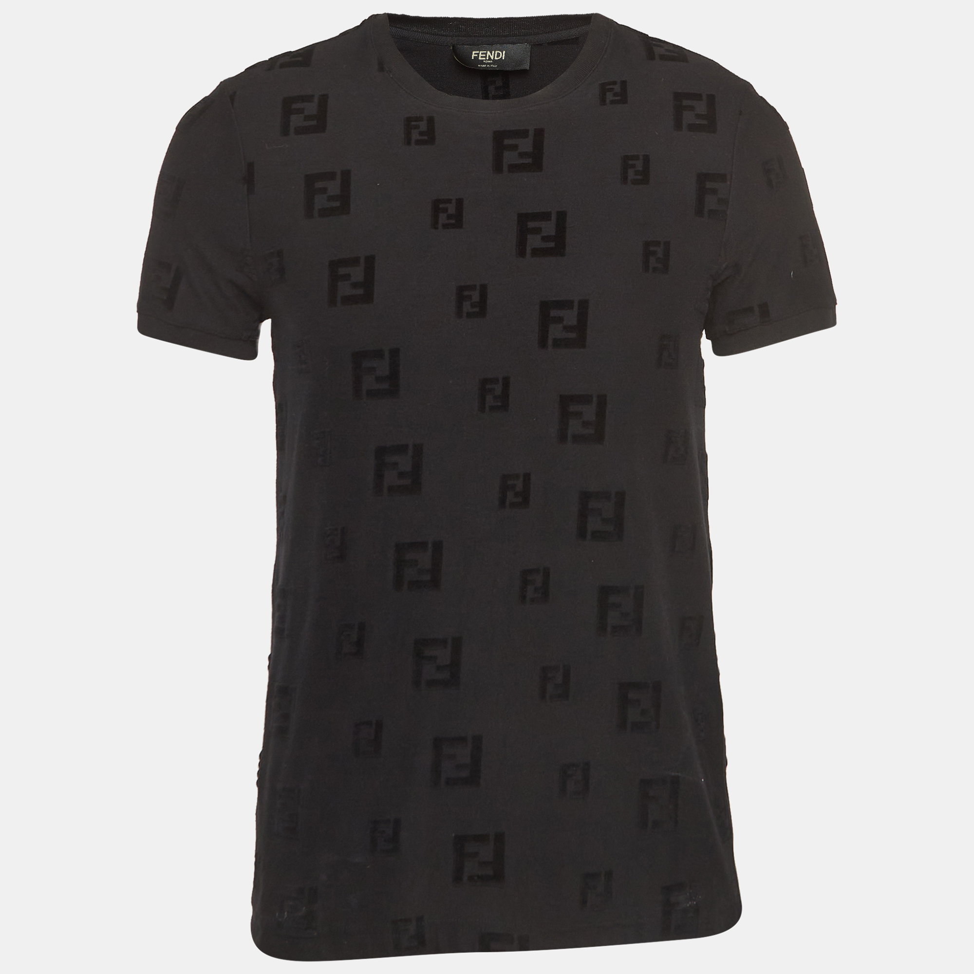 

Fendi Black Zucca Embossed Cotton T-Shirt M