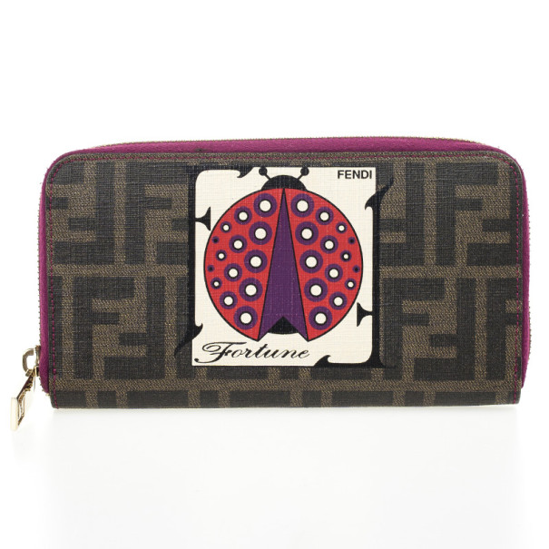 Pre Owned Fendi Zucca Spalmati Ladybug Zip Continental Wallet