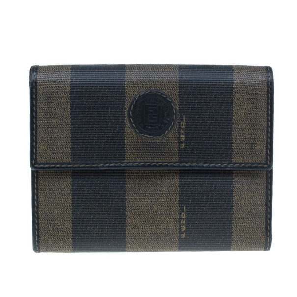 Pre Owned Fendi Pequin Flap Compact Wallet