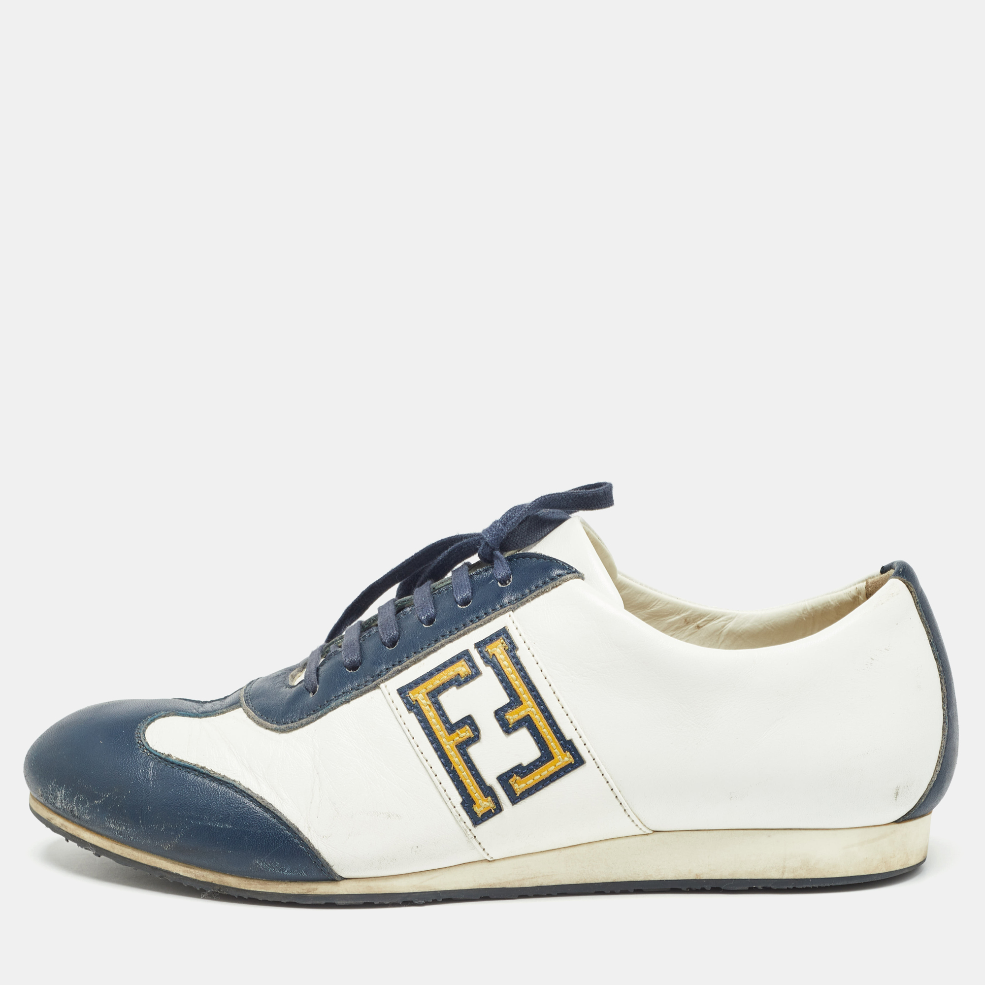 

Fendi Blue/White Leather FF Logo Low Top Sneakers Size 44