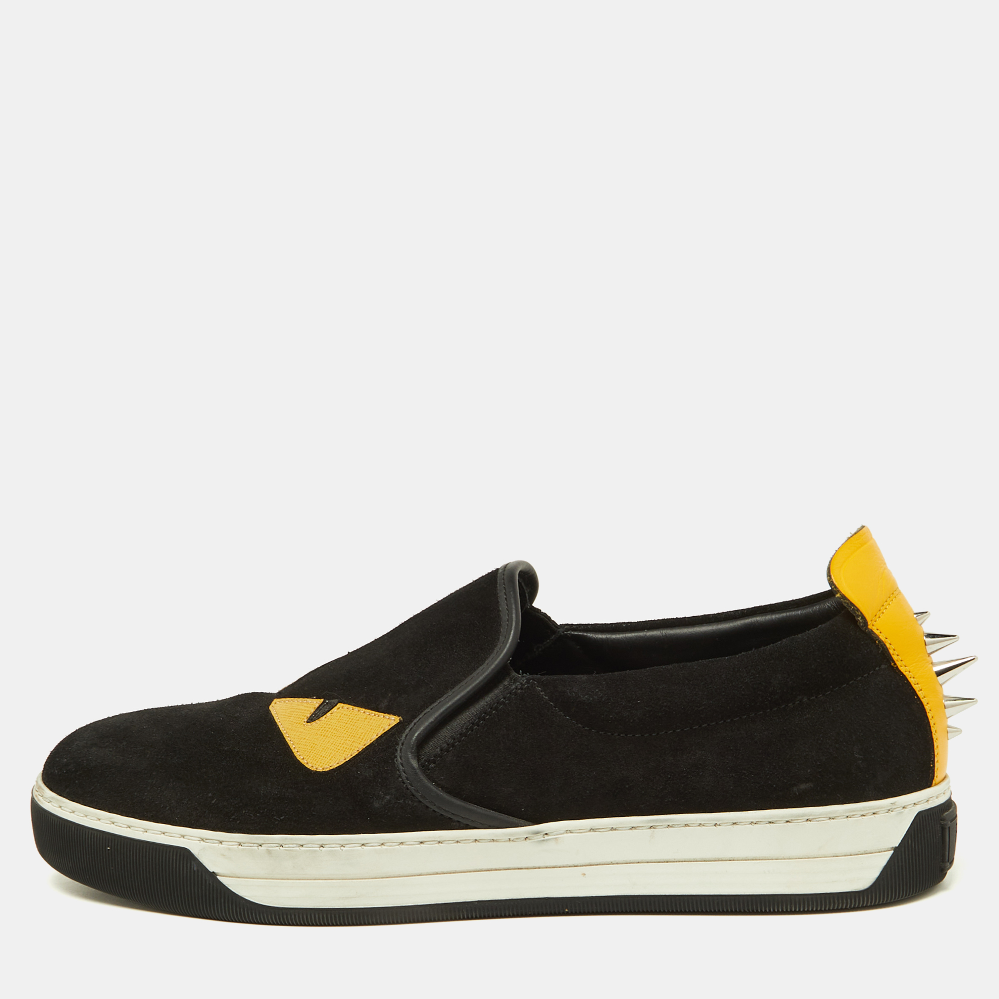 

Fendi Black/Yellow Suede and Leather Monster Eye Slip On Sneakers Size 41