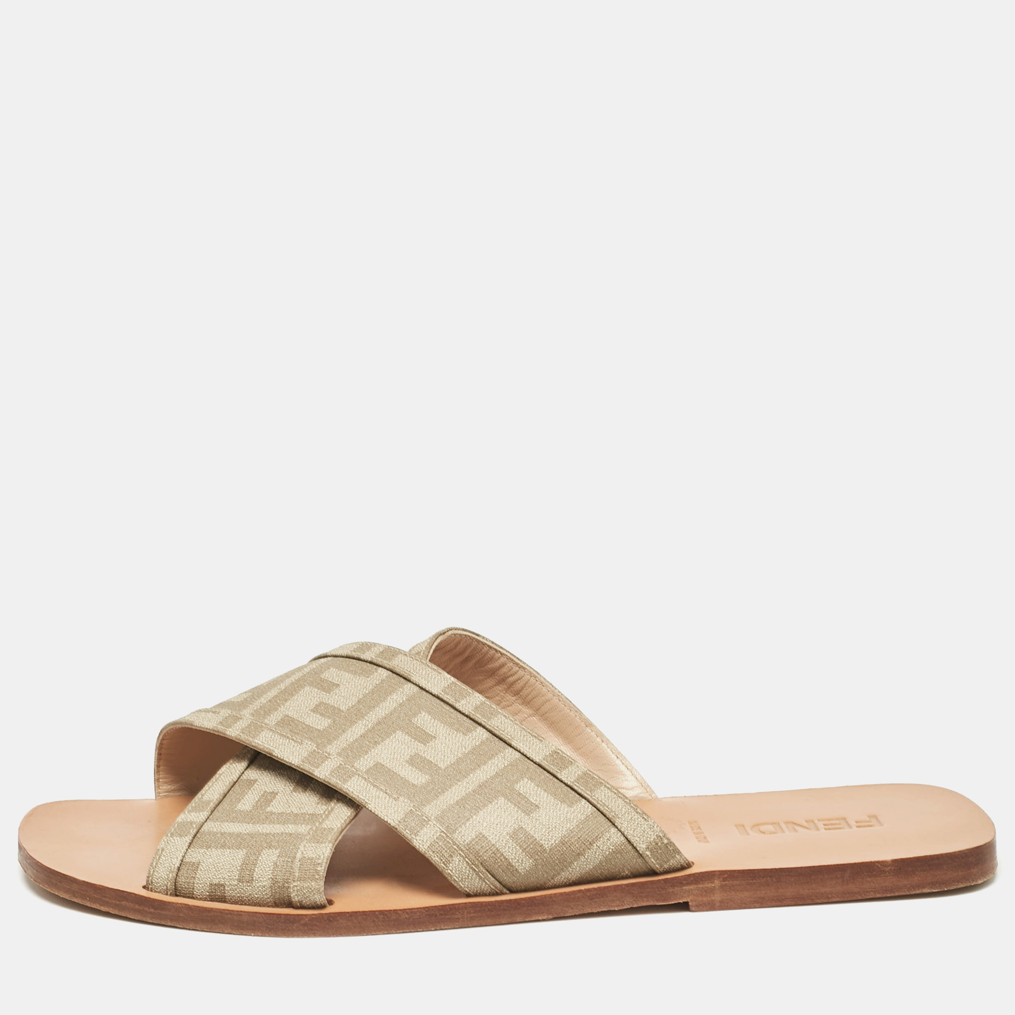 

Fendi Beige FF Canvas Crisscross Flat Slides Size