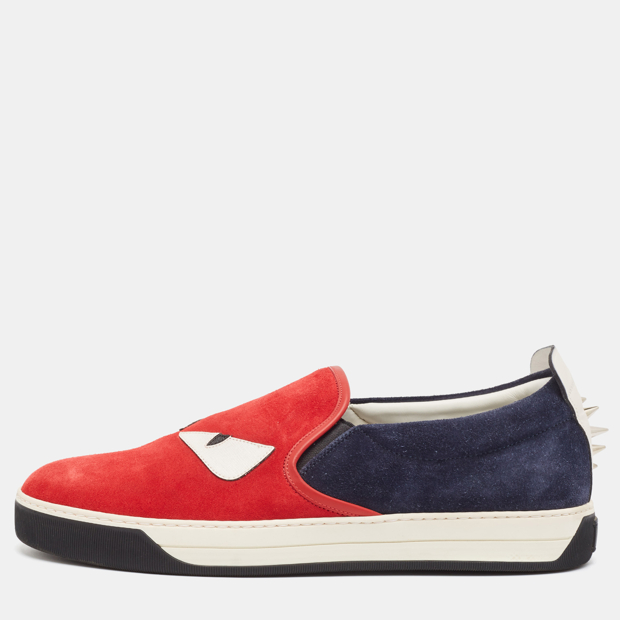 

Fendi Red Leather and Suede Monster Slip On Sneakers Size 44