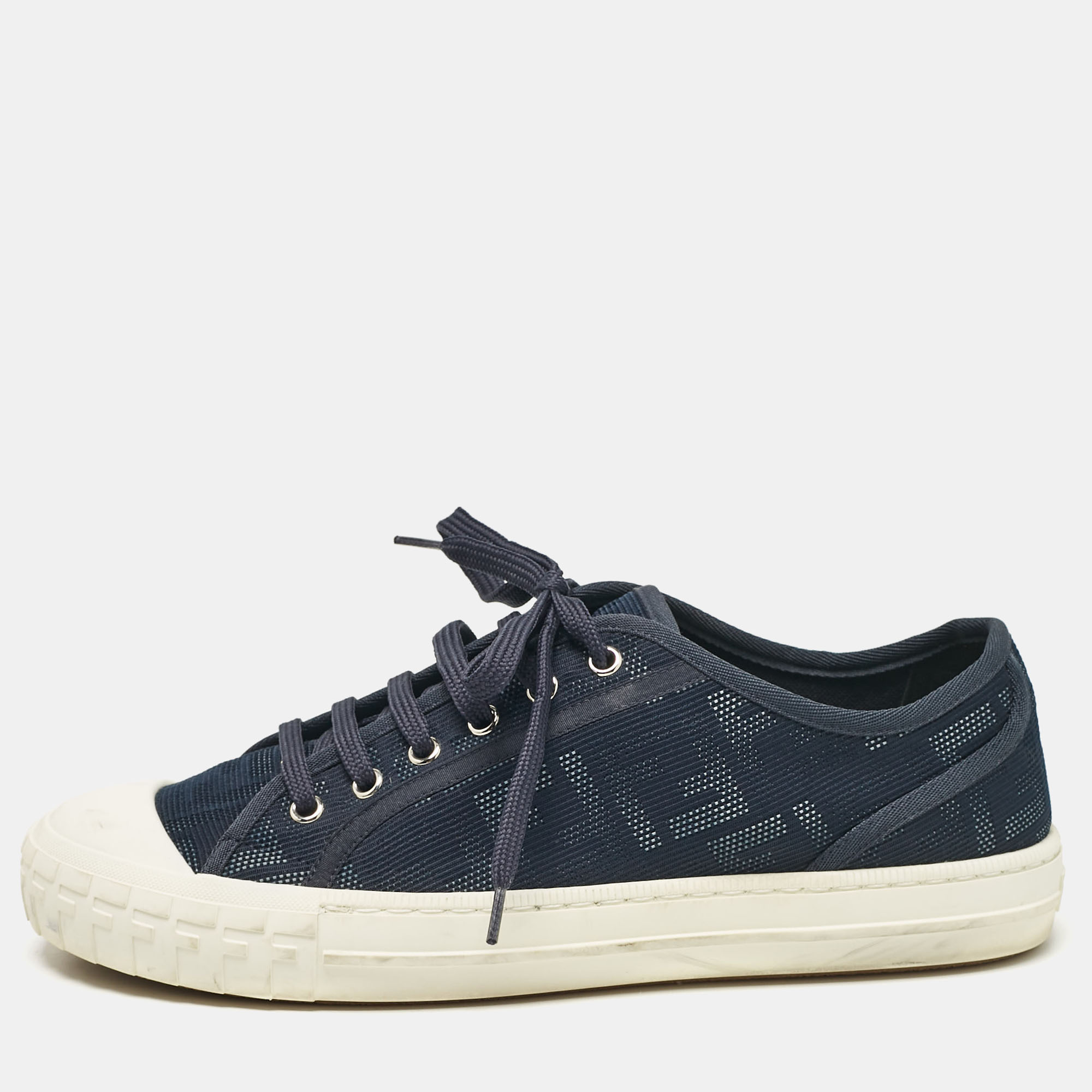 

Fendi Navy Blue FF Canvas Lace Up Sneakers Size