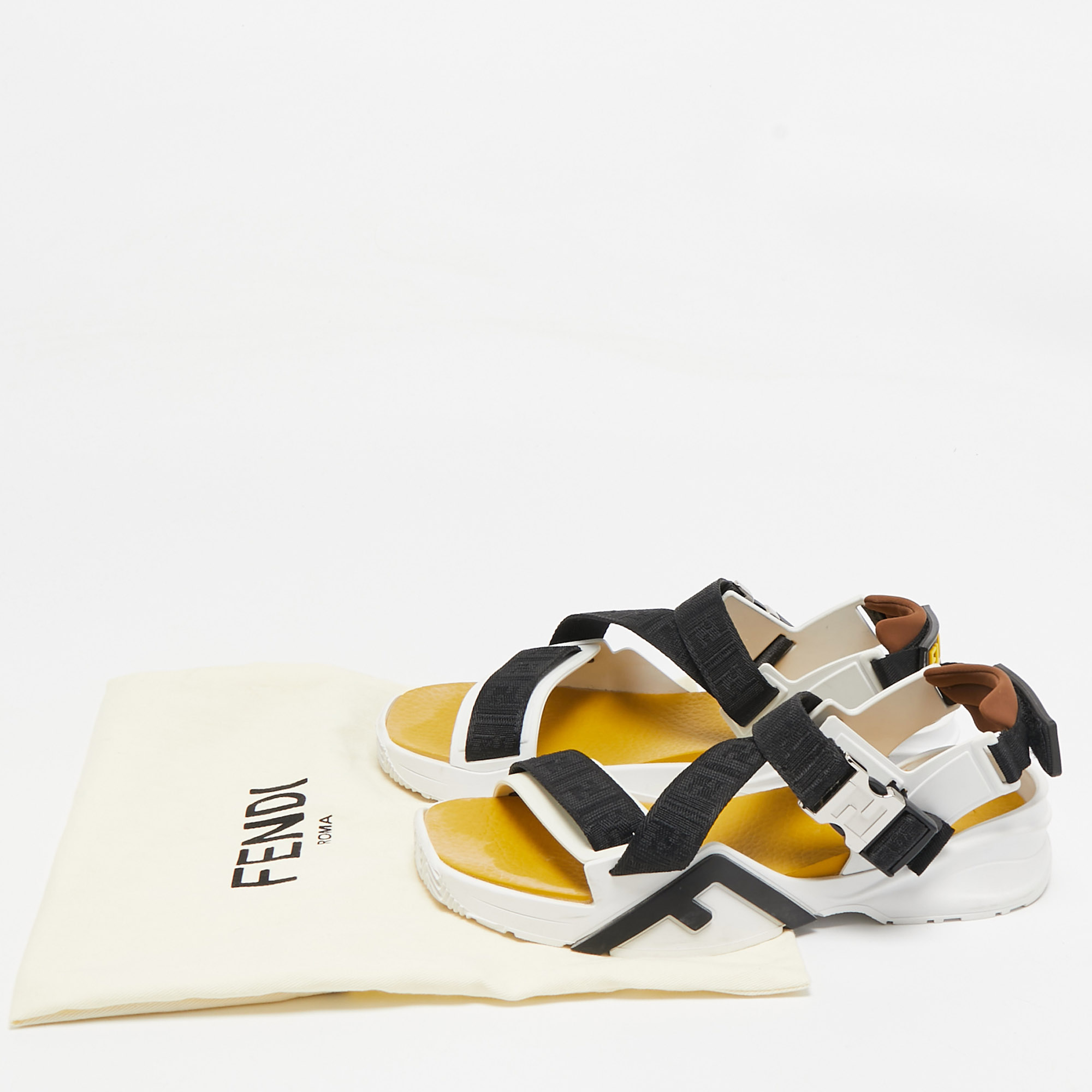 Fendi Multicolor Canvas and Rubber Flow Flat Sandals Size 41 
