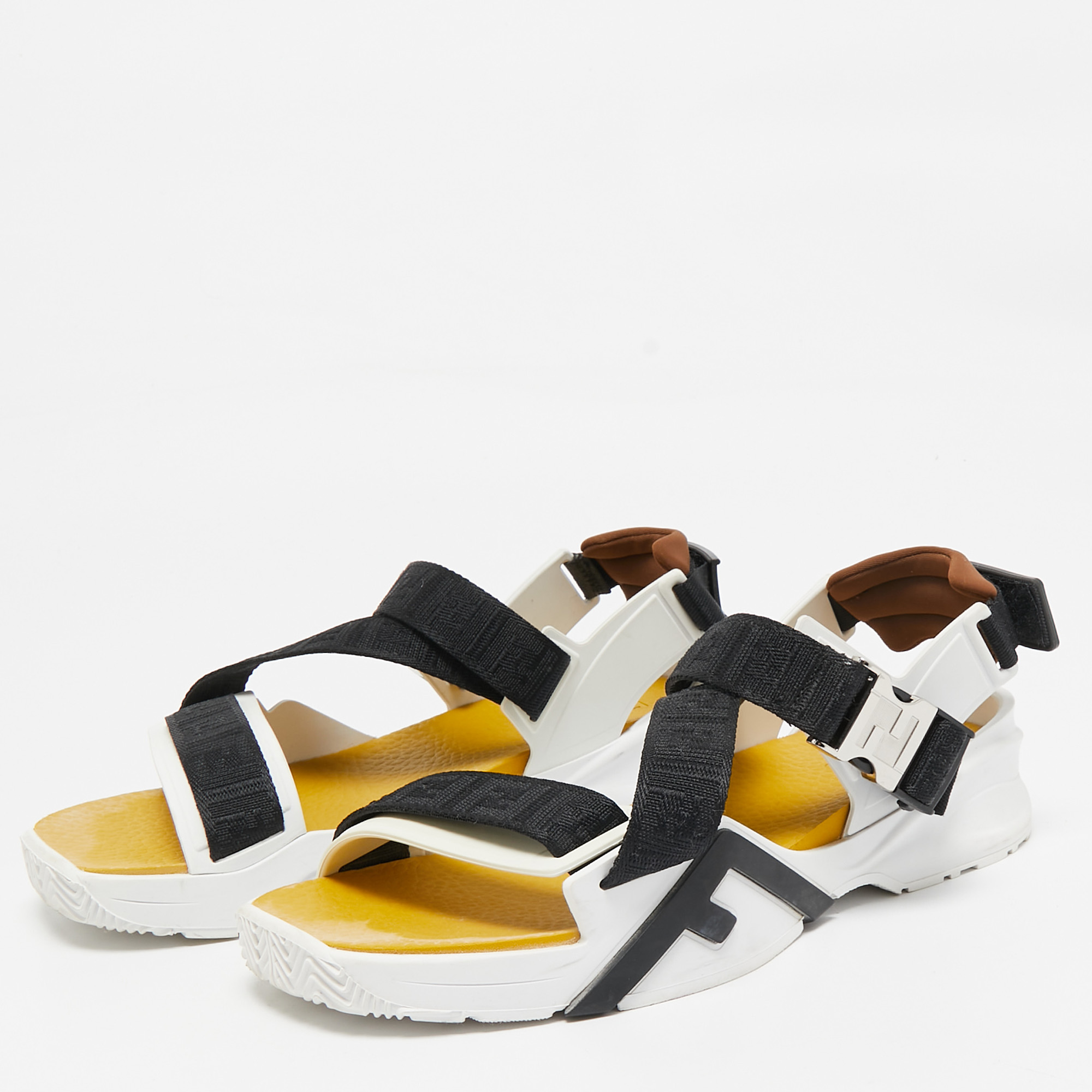 Fendi Multicolor Canvas and Rubber Flow Flat Sandals Size 41 