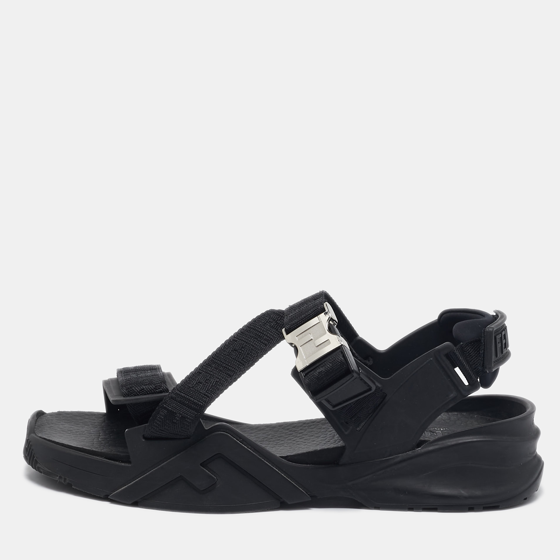 

Fendi Black Canvas and Rubber Flow Flat Sandals Size 43