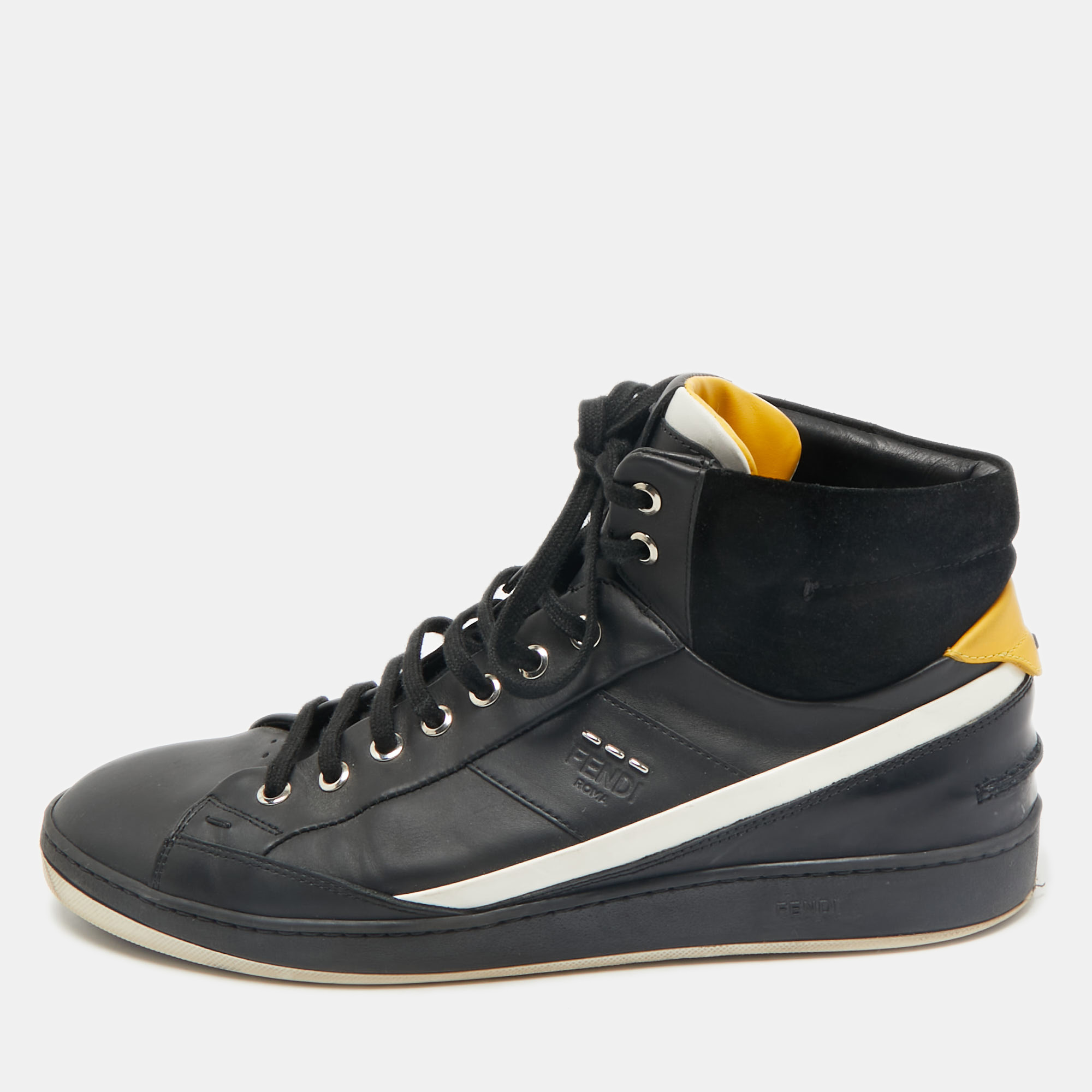 

Fendi Black Leather And Suede High Top Sneakers Size 42