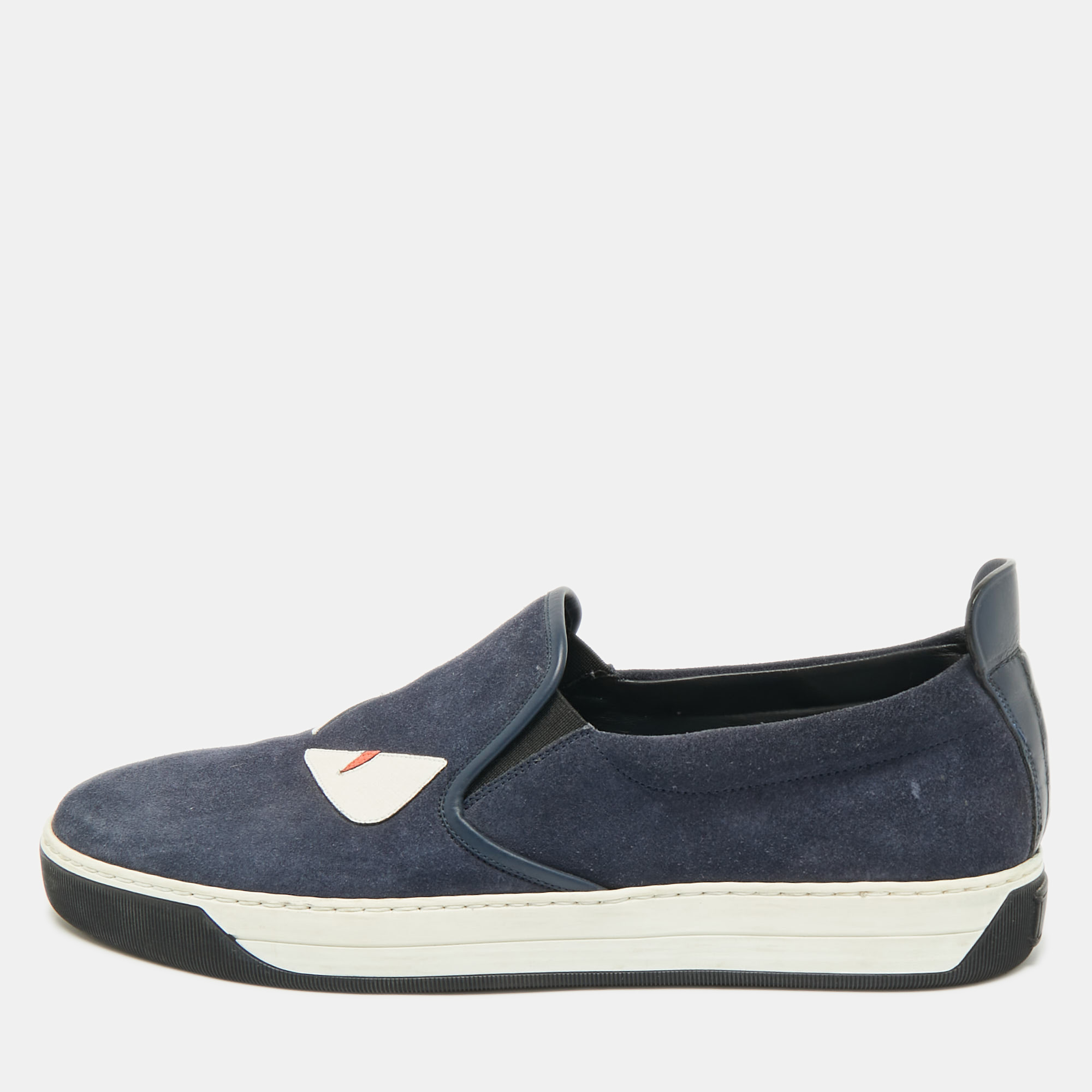 

Fendi Navy Blue Suede Monster Eyes Slip On Sneakers Size 43