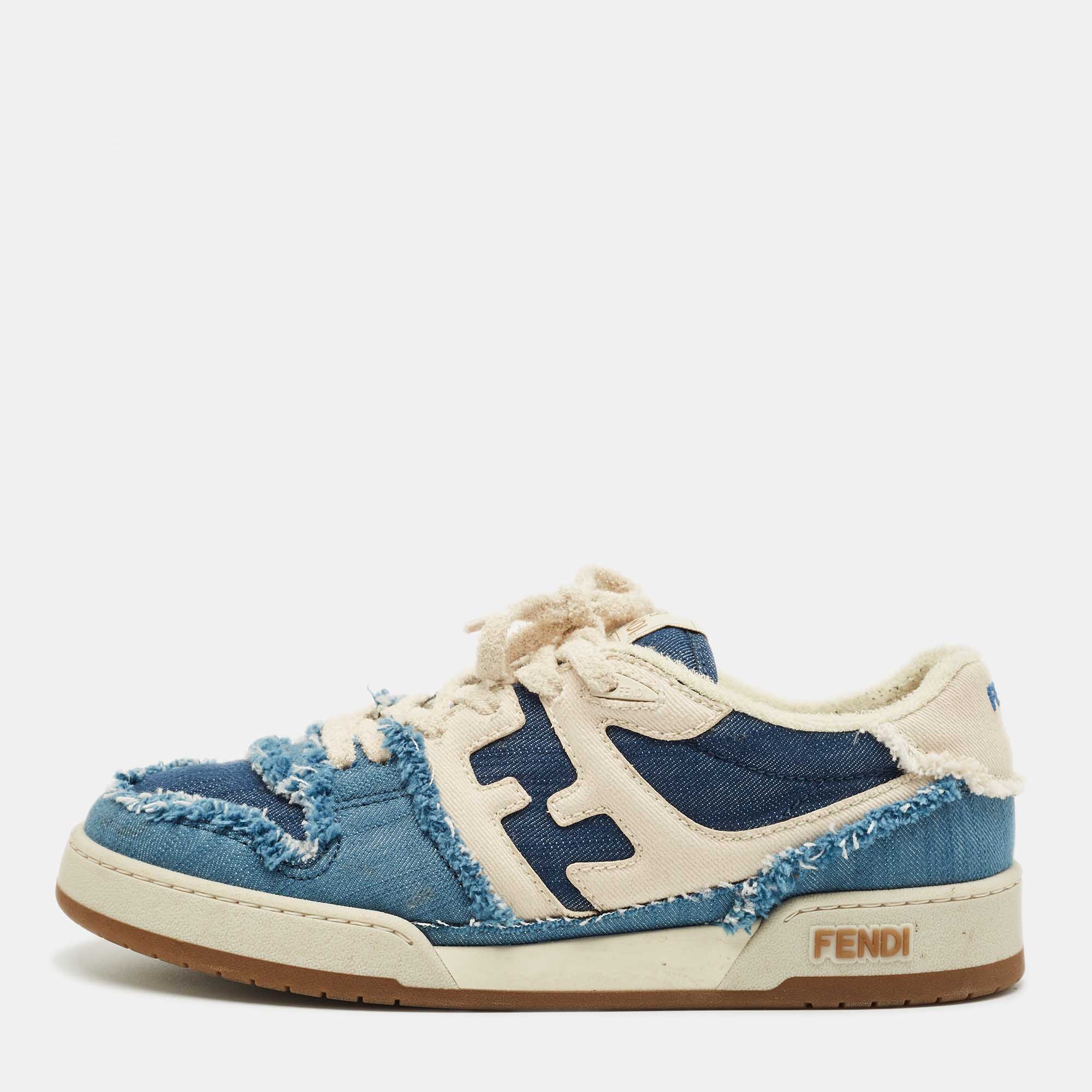 

Fendi Blue/Cream Denim Fendi Match Lace Up Sneakers Size 42
