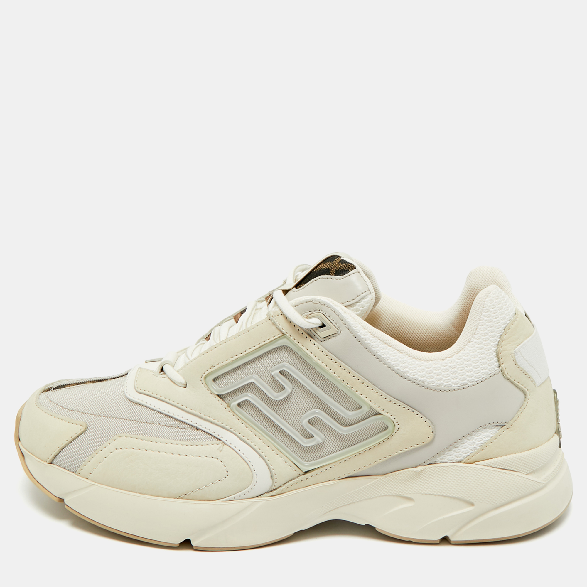 

Fendi Beige Mesh and Nubuck Leather Lace Up Sneakers Size 42