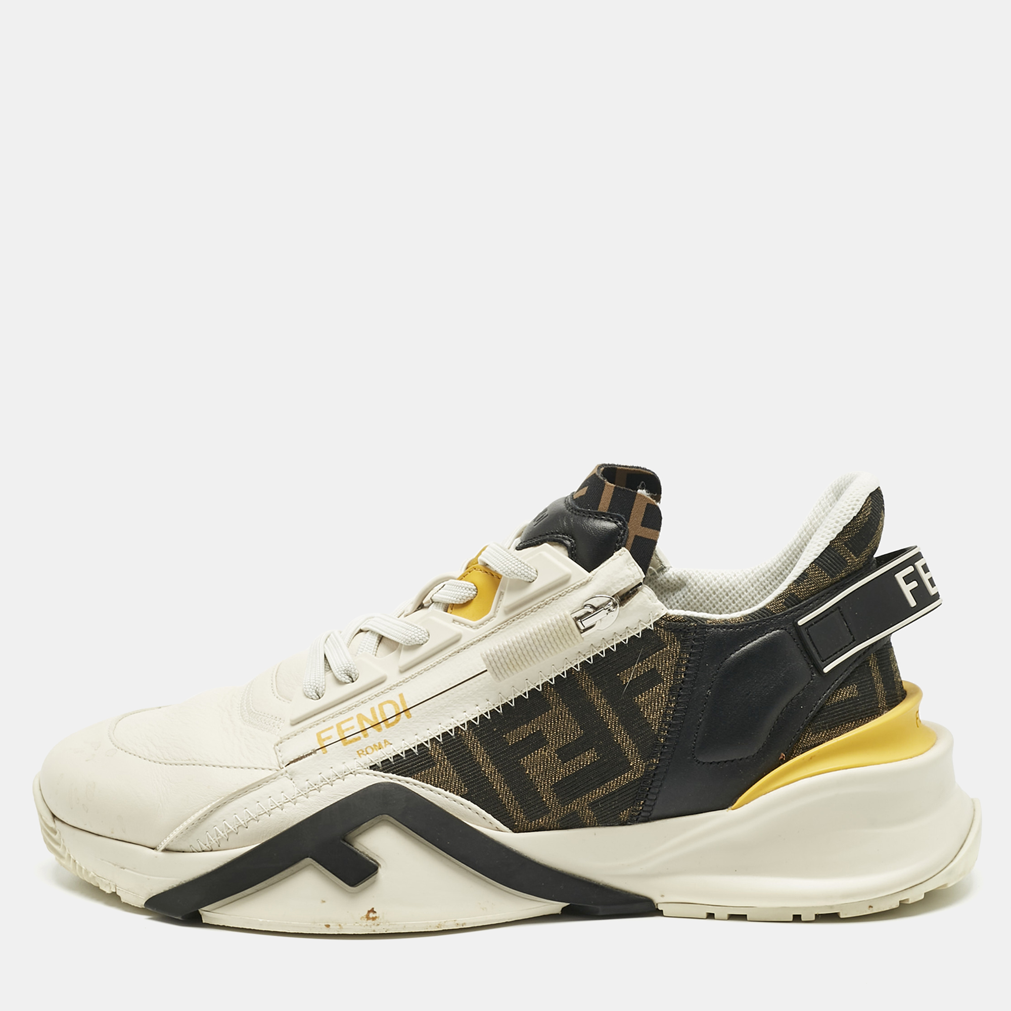 

Fendi Multicolor Fabric and Leather Flow Lace Up Sneakers Size 42, Cream