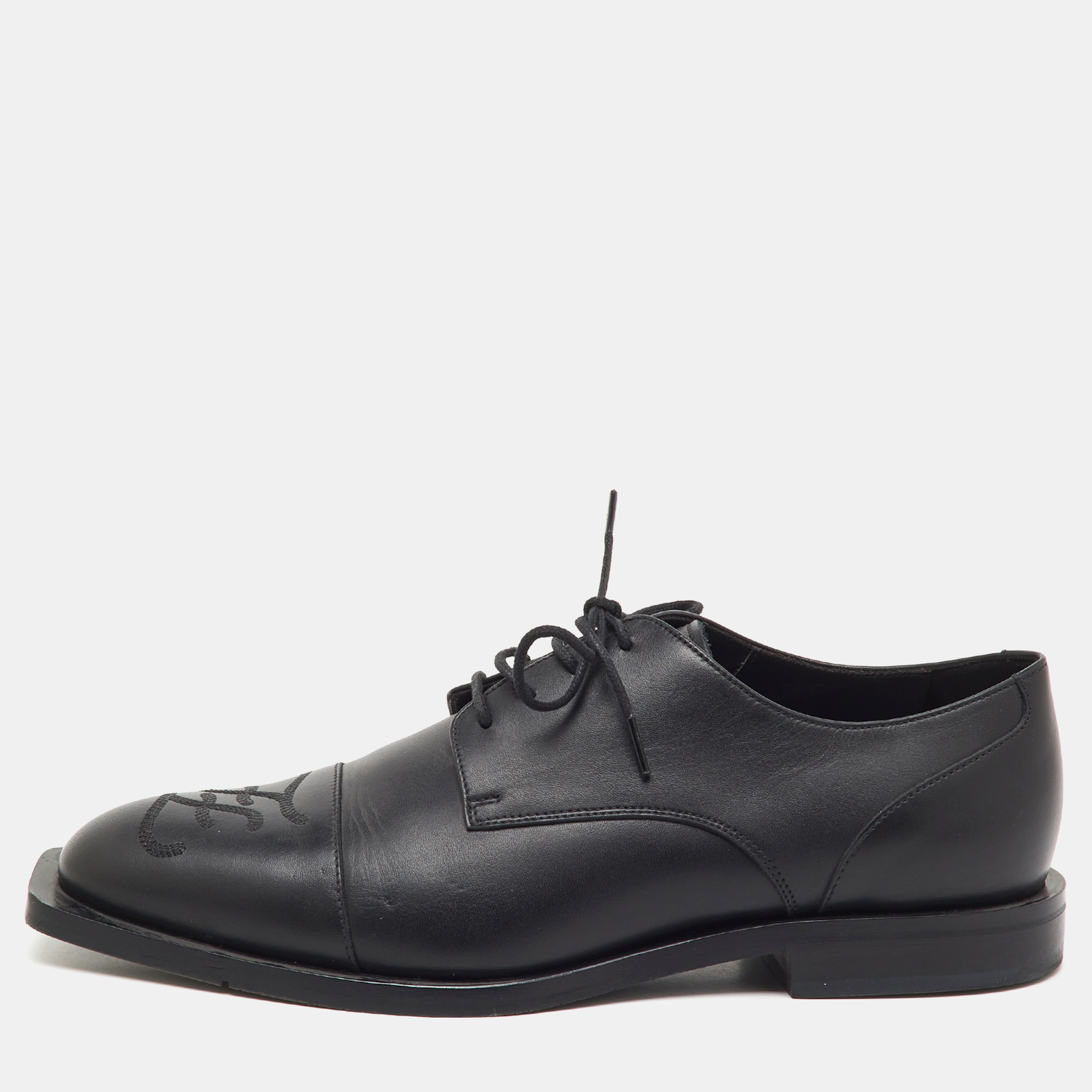 

Fendi Black Leather FF Karligraphy Lace Up Derby Size 41