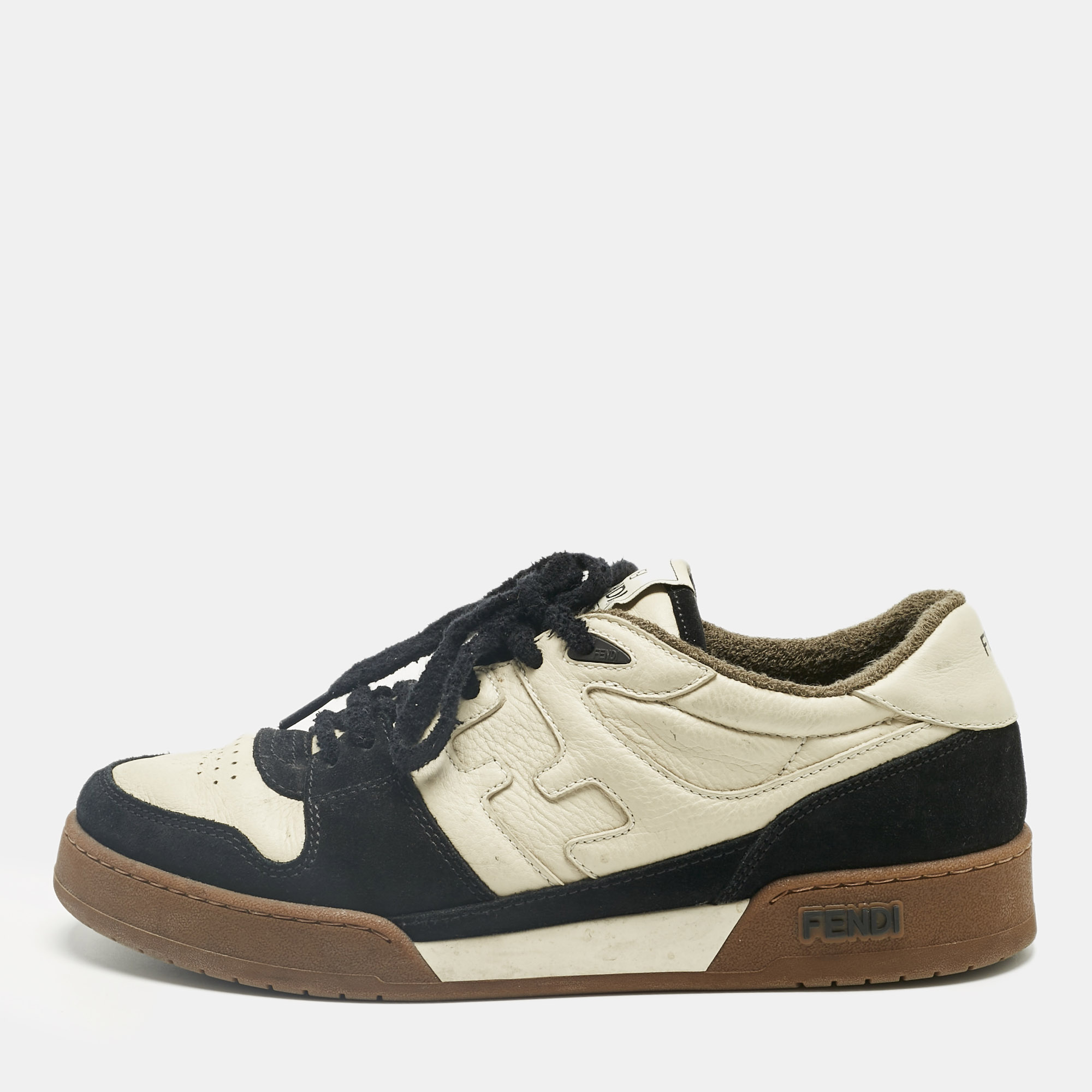 

Fendi Cream/Black Leather and Suede Low Top Sneakers Size 43