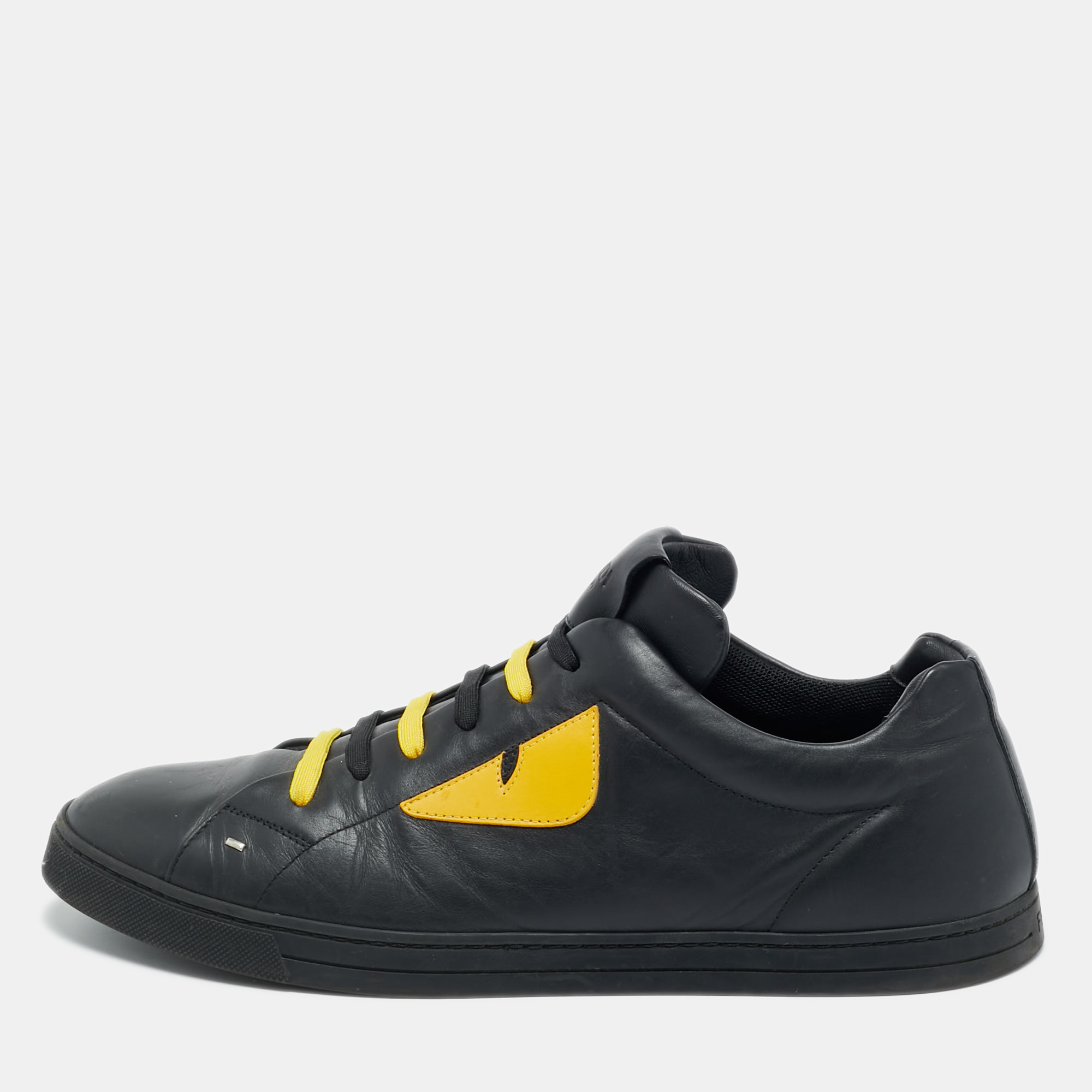 

Fendi Black Leather Monster Eye Low Top Sneakers Size 45.5