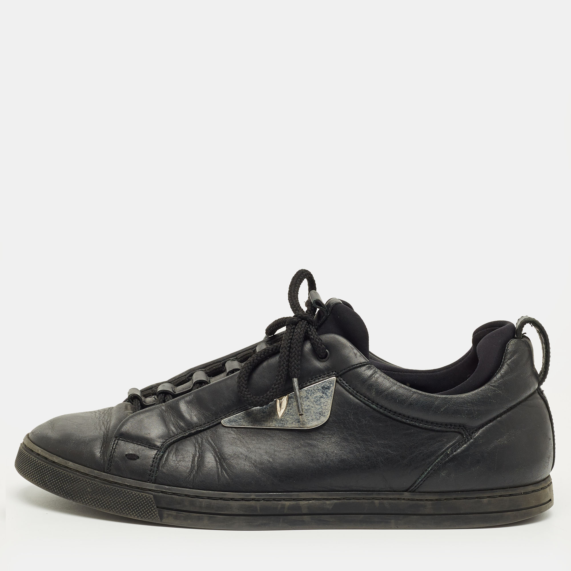 

Fendi Black Leather and Fabric Monster Eye Mid Top Sneakers Size 43