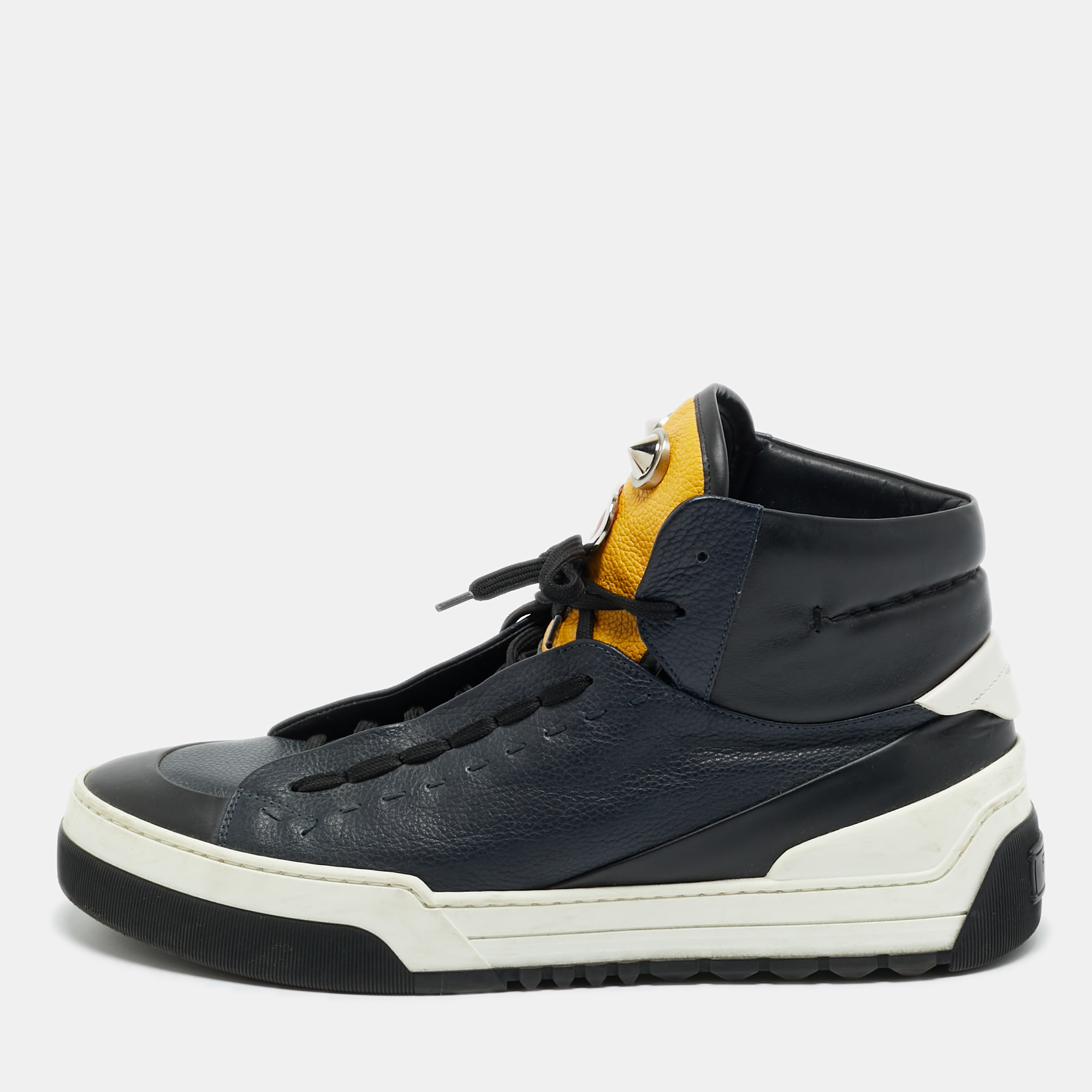 

Fendi Size 44.5 Multicolor Leather Funny Face Studded High Top Sneakers