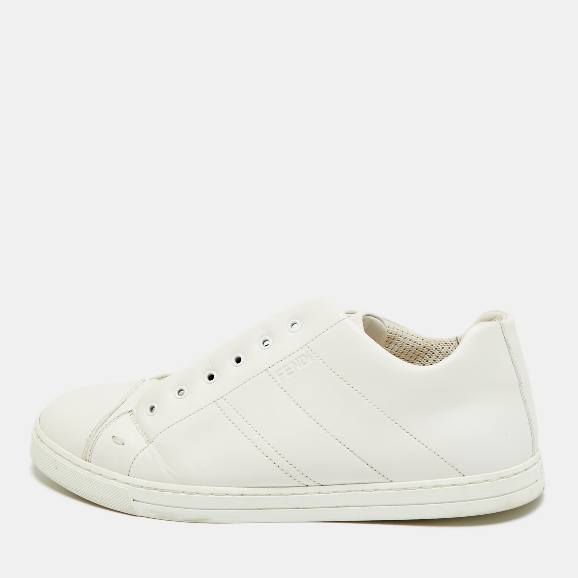 

Fendi FF Size 41 White Leather FF Crisscross Strap Slip On Sneakers
