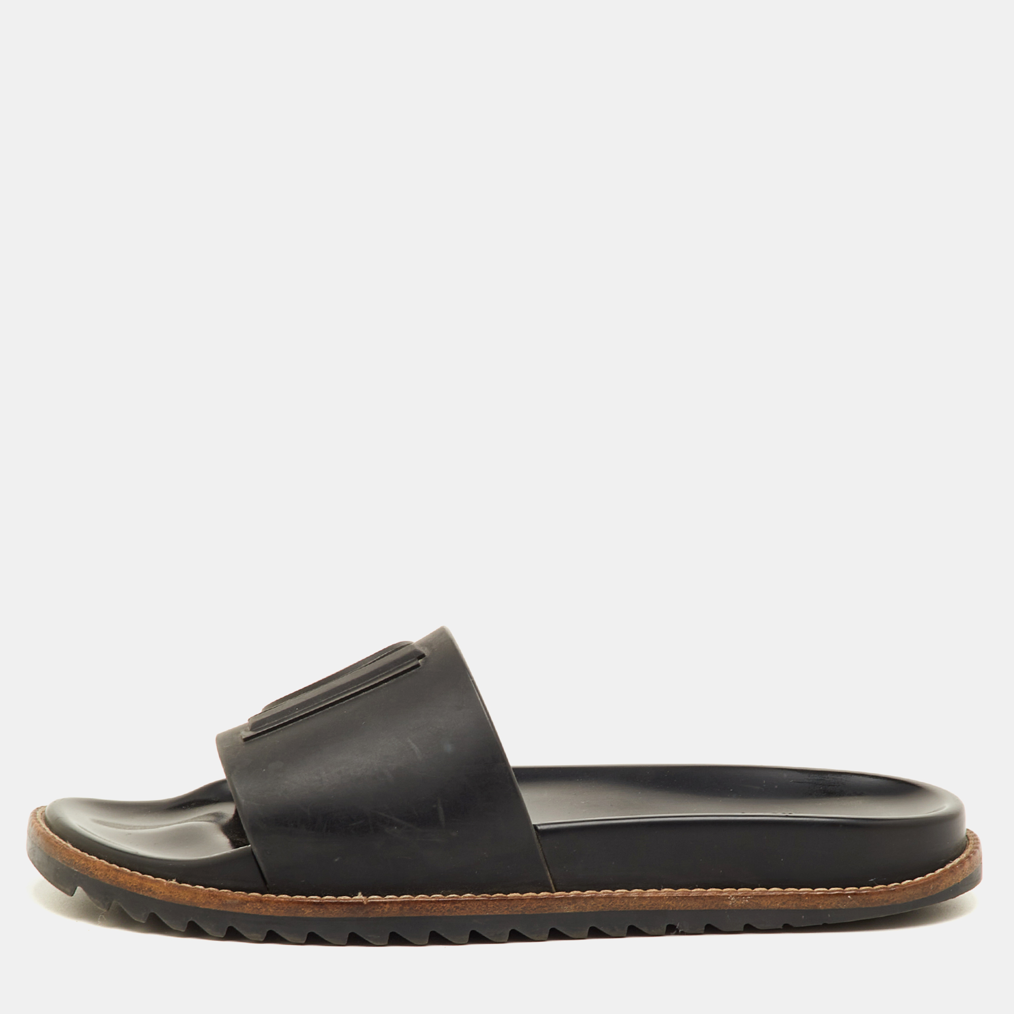 

Fendi Size 41 Black Rubber Logo Flat Slide Sandals