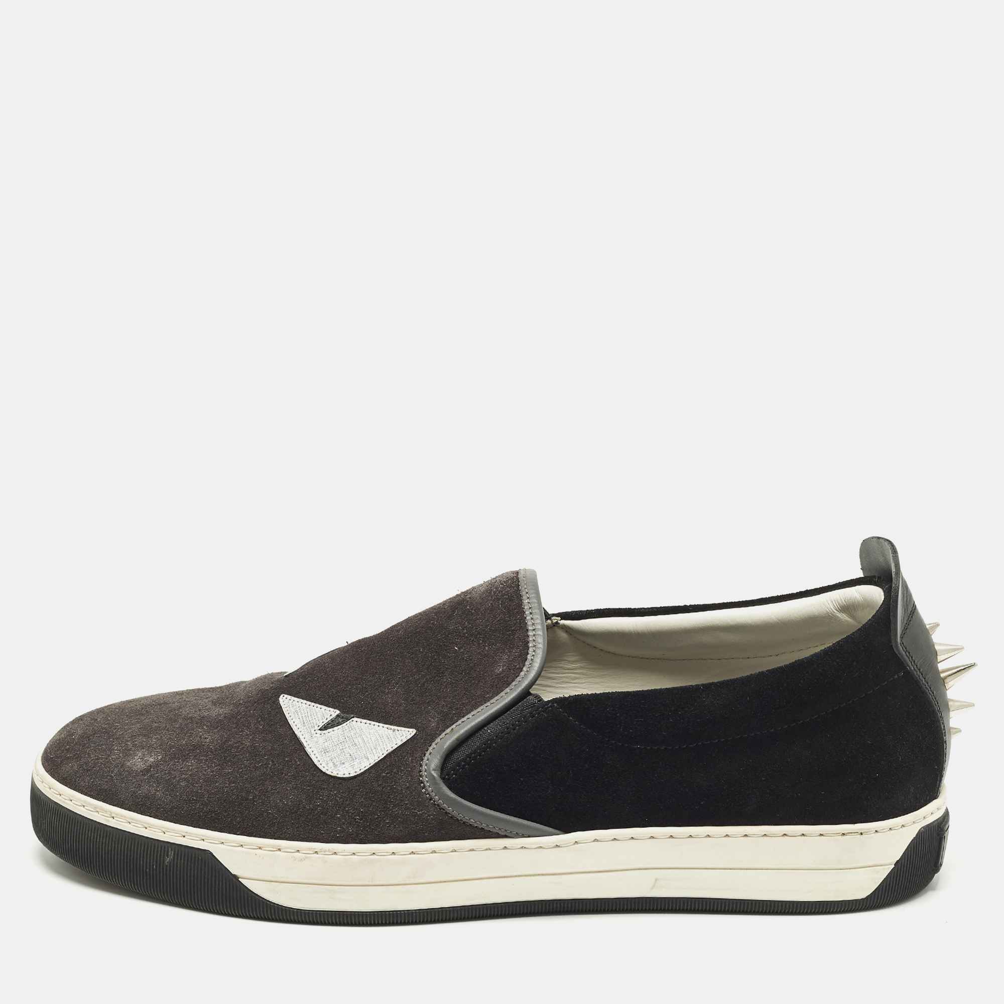 

Fendi Monster Eyes Size 44.5 Black/Grey Leather and Suede Slip On Sneakers