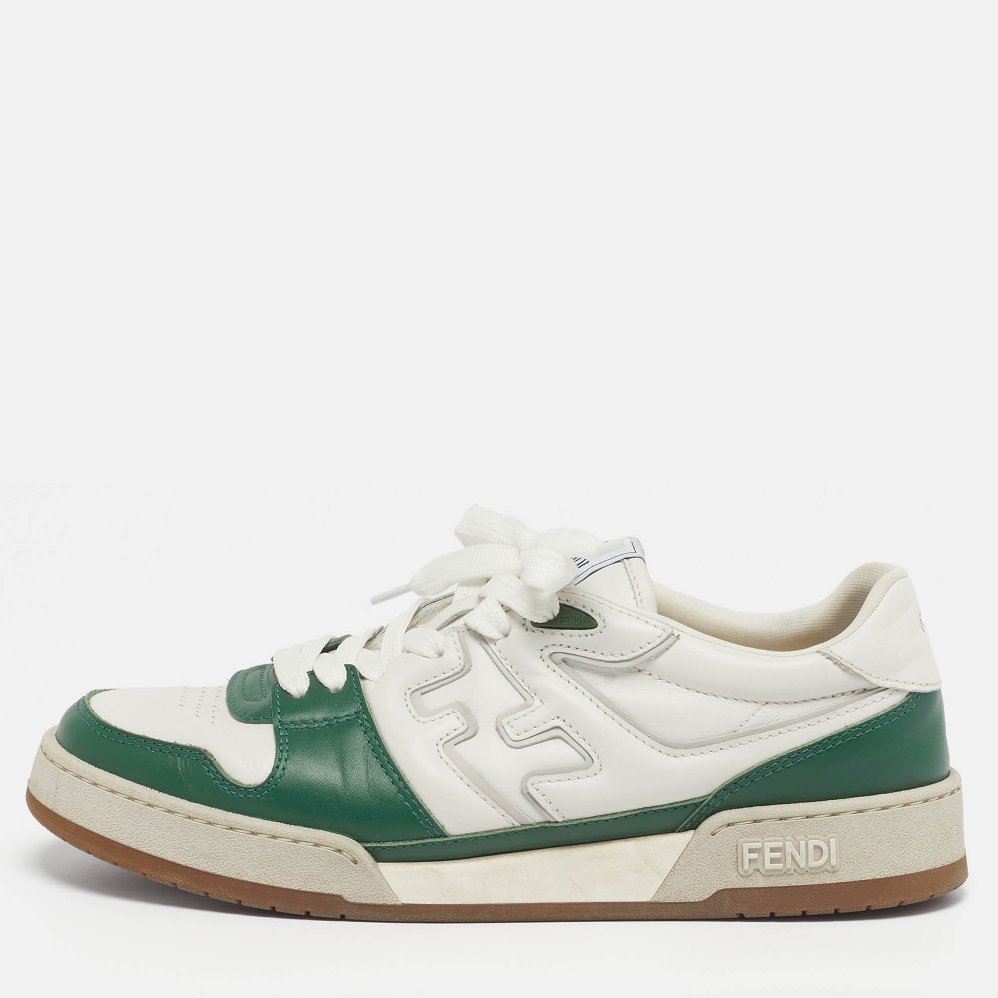 

Fendi Match Size 42 White/Green Leather Lace Up Sneakers