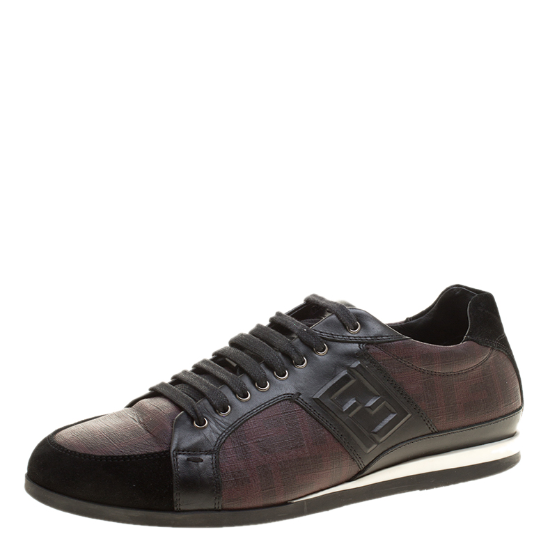 Fendi Two Tone Zucca Canvas and Leather Low Top Sneakers Size 41.5