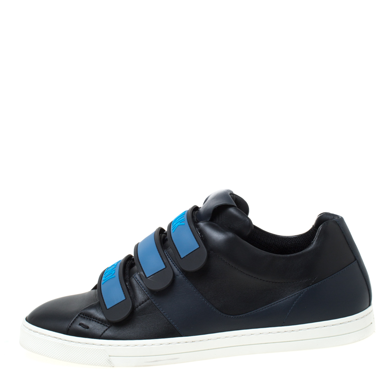 

Fendi Black Leather Velcro Strap Low Top Sneakers Size