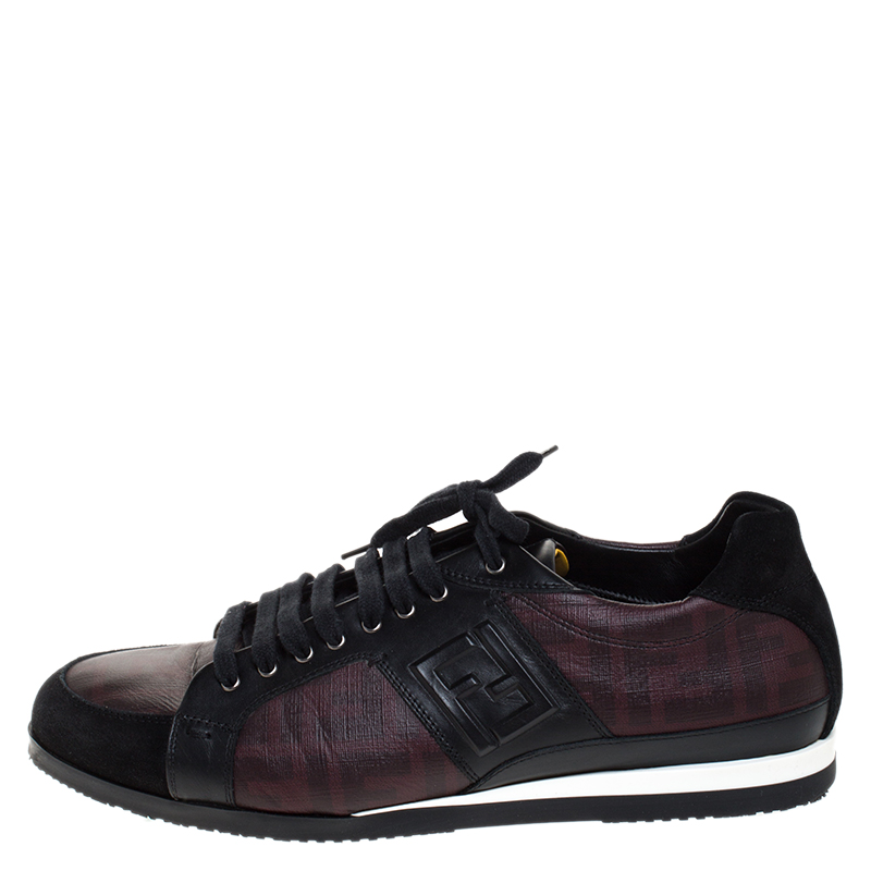 

Fendi Black/Burgundy Zucca Coated Canvas and Leather Lace Low Top Sneakers Size