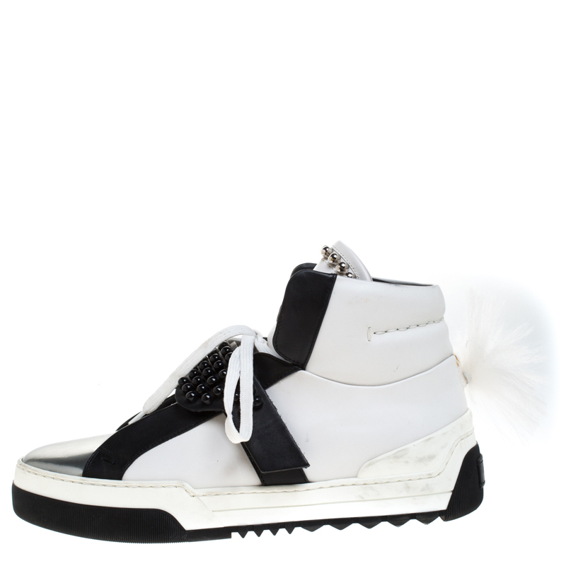 

Fendi Tricolor Leather Karlito Studded High Top Sneakers Size, Black