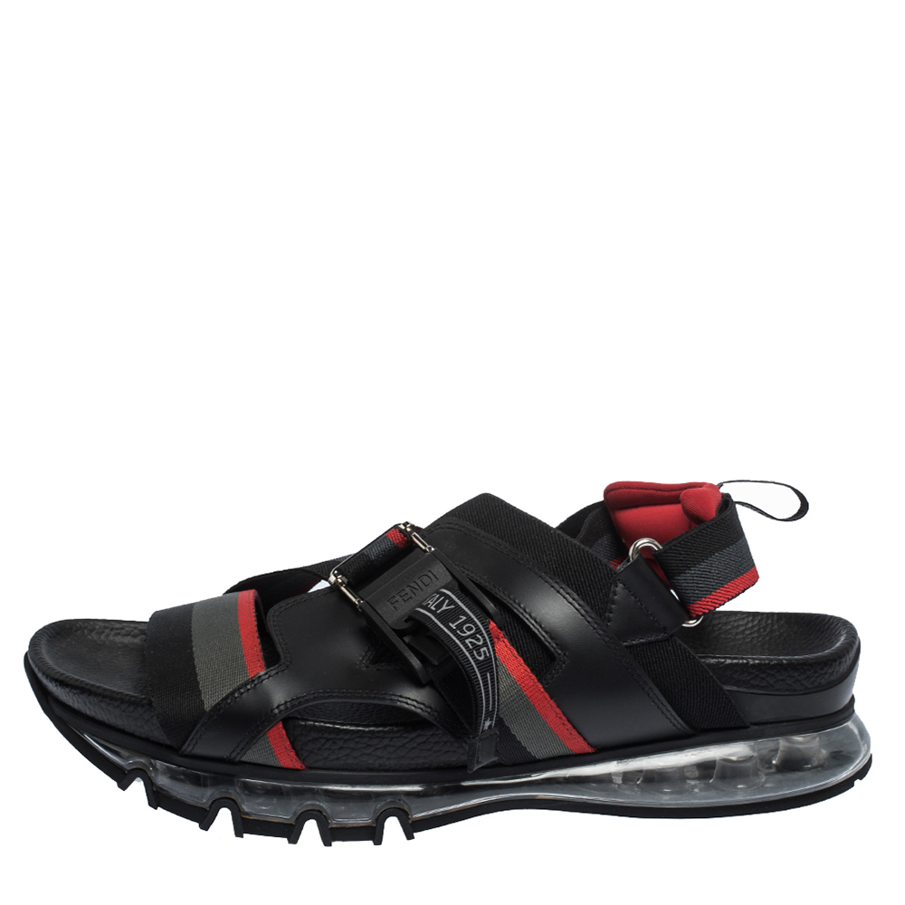 

Fendi Black/Red Leather and Elastic Band Running Sandals Size