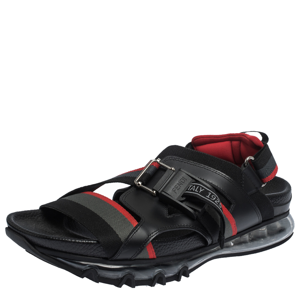Fendi Black/Red Leather and Elastic Band Running Sandals Size 41