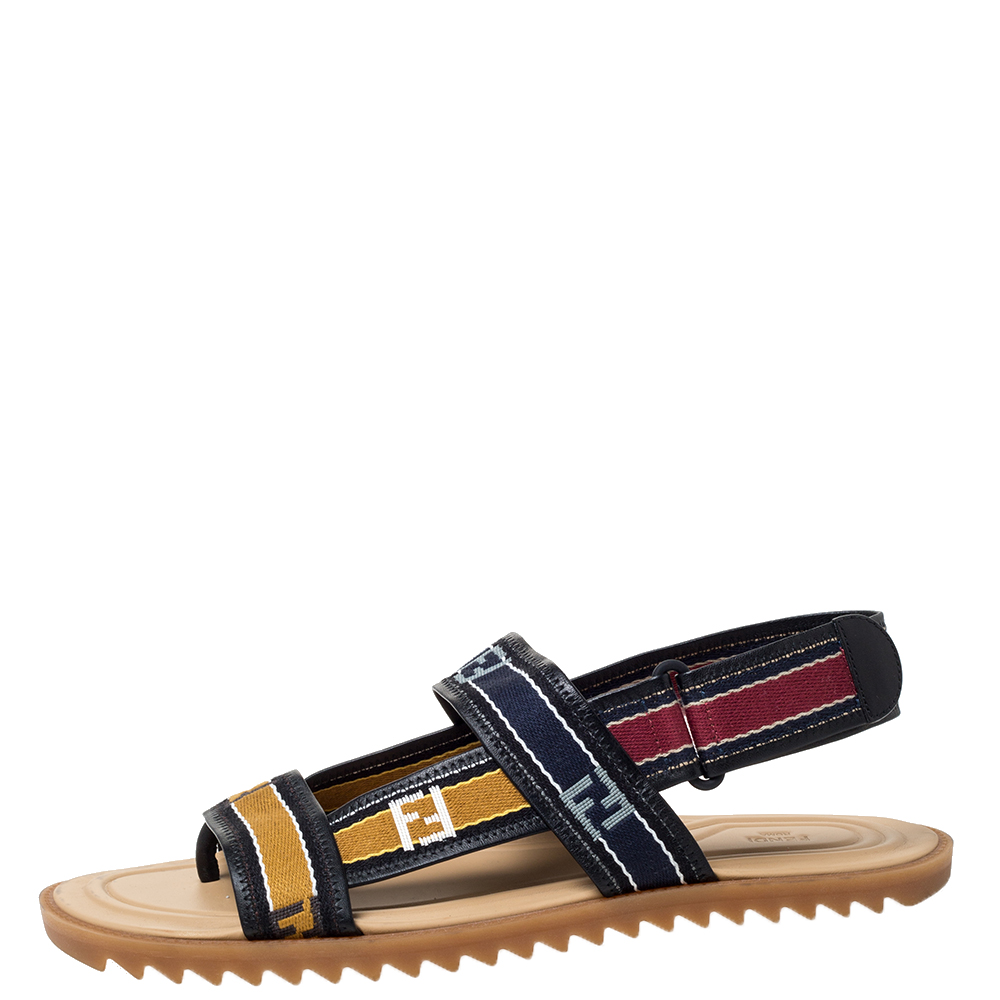 

Fendi Multicolor Canvas Forever Strap Flat Sandals Size