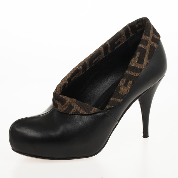 Pre Owned Fendi Zucca Canvas &amp; Leather Envelope Booties Size 37
